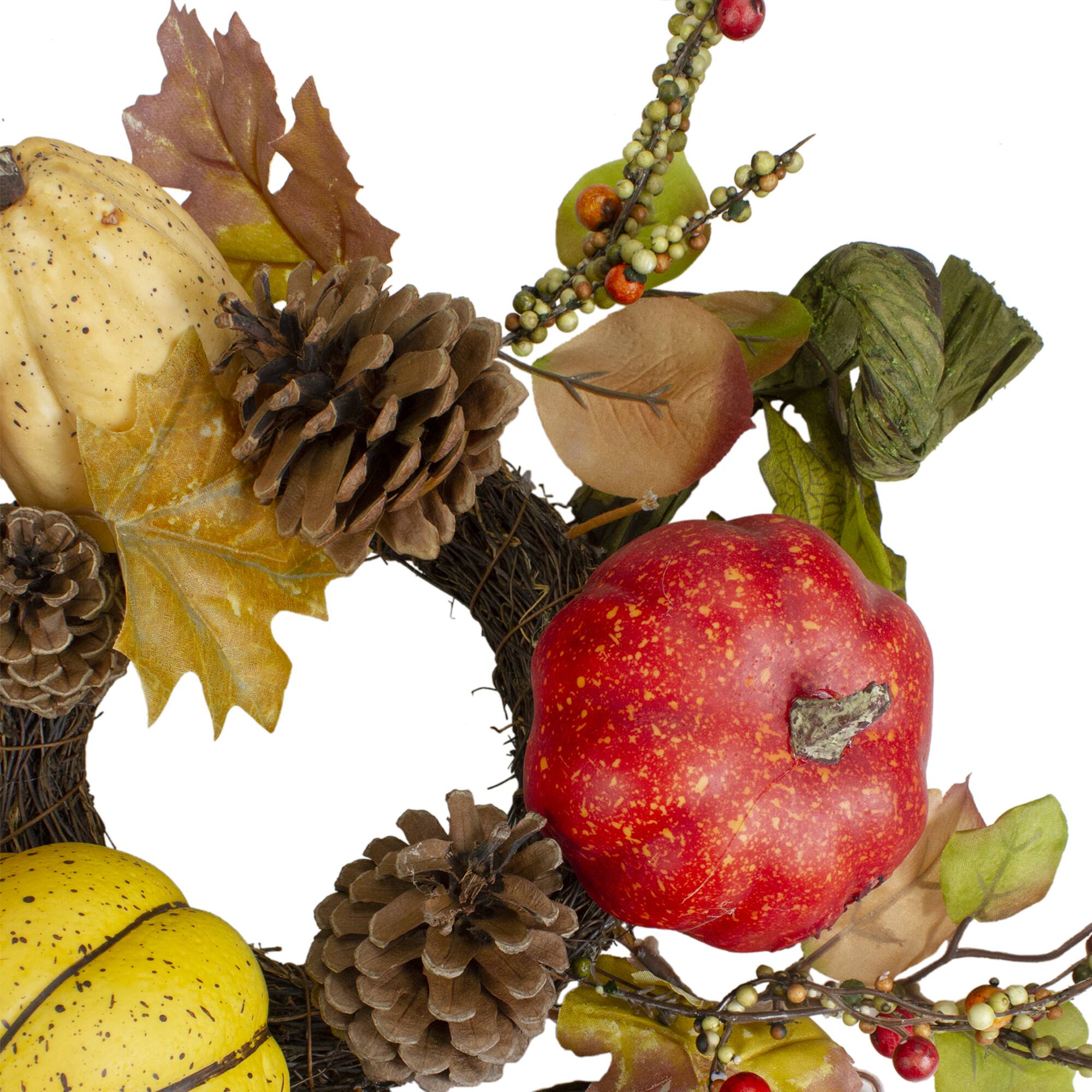 13'' Unlit Pumpkin Berries Foliage and Pine Cone Fall Harvest Wreath