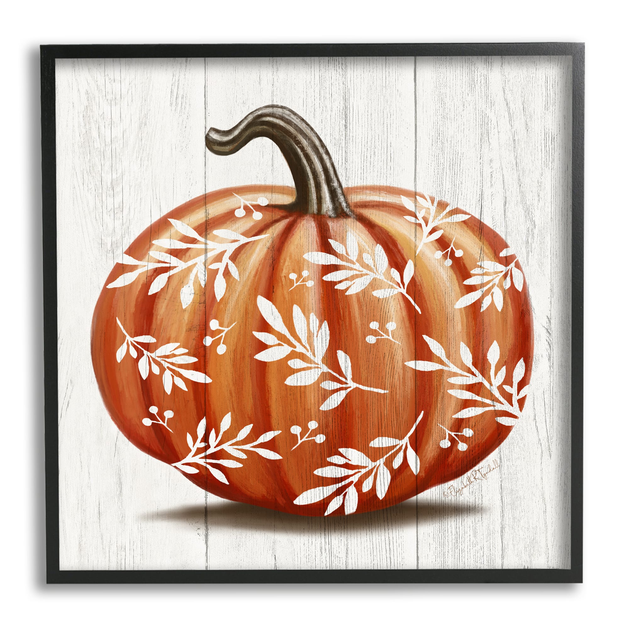 Stupell Industries Orange Fall Botanical Pumpkin Framed Giclee Art