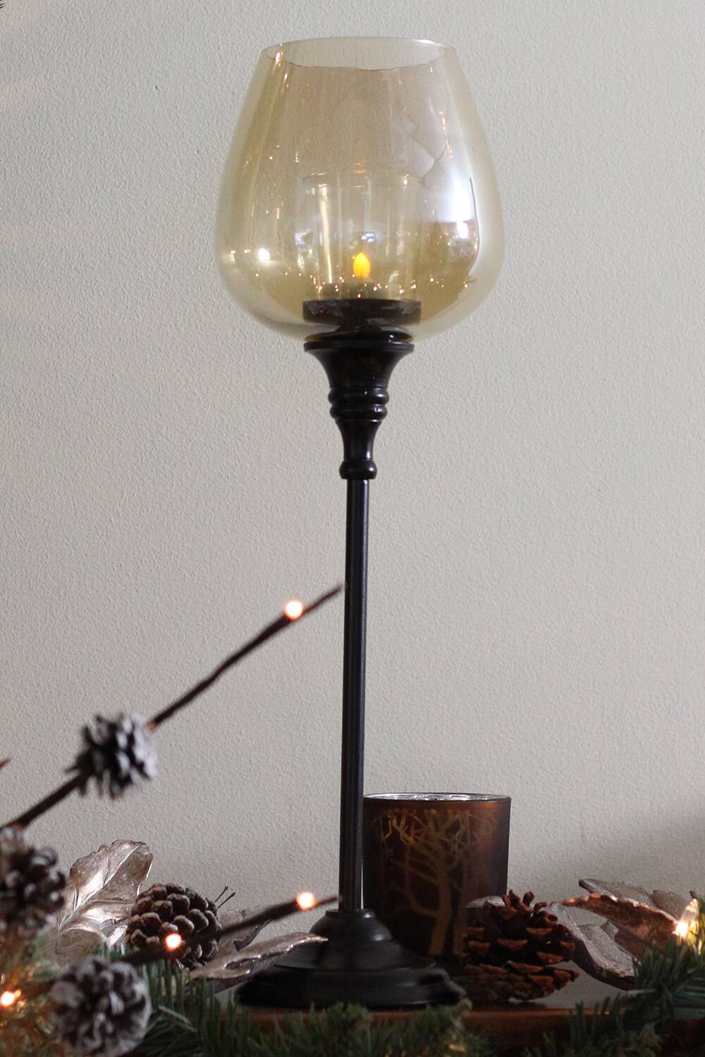 15" Decorative Medium Golden Luster Brown Stemmed Votive Candle Holder
