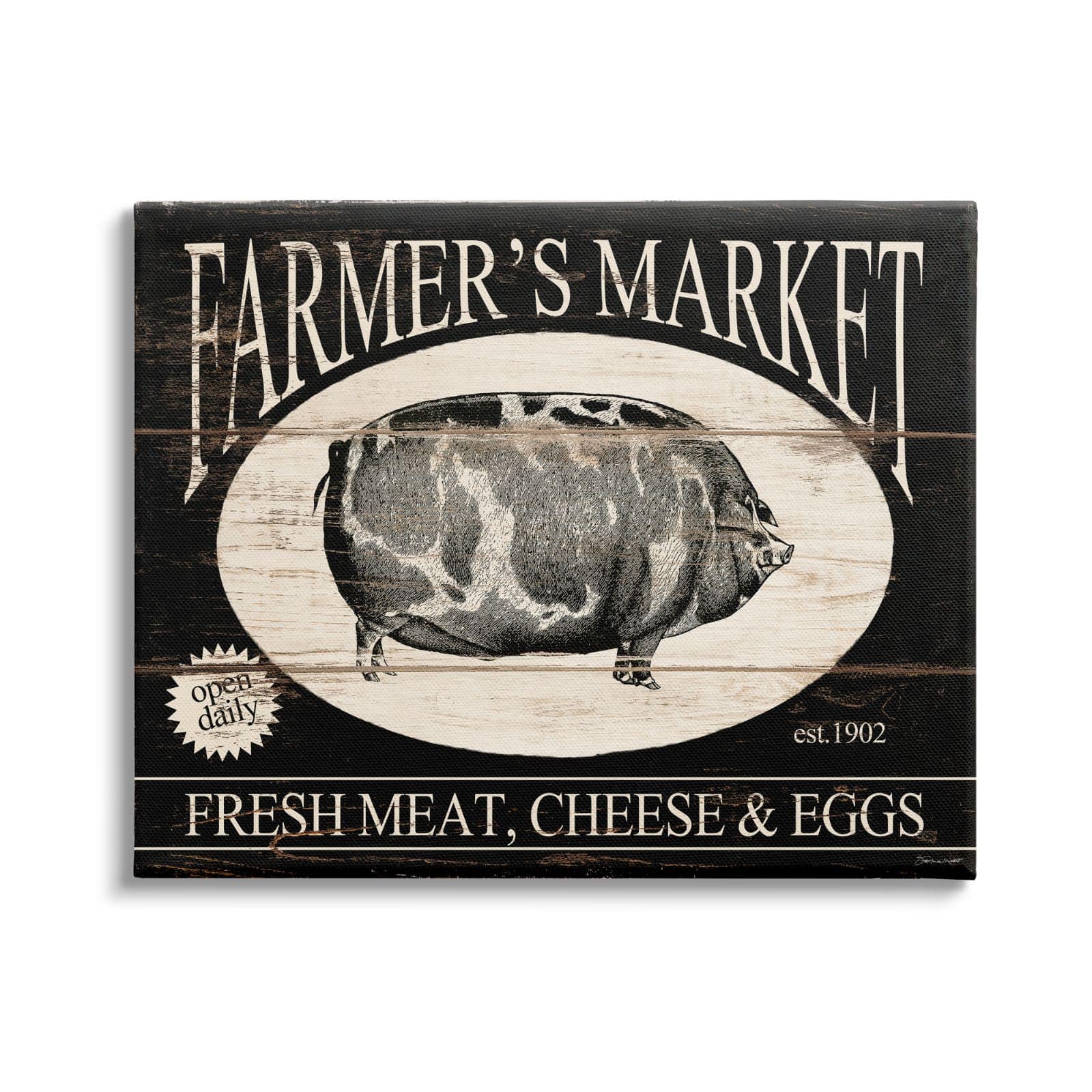 Stupell Industries Farmer's market Est. 1902 Vintage Sign Farm Pig Canvas Wall Art