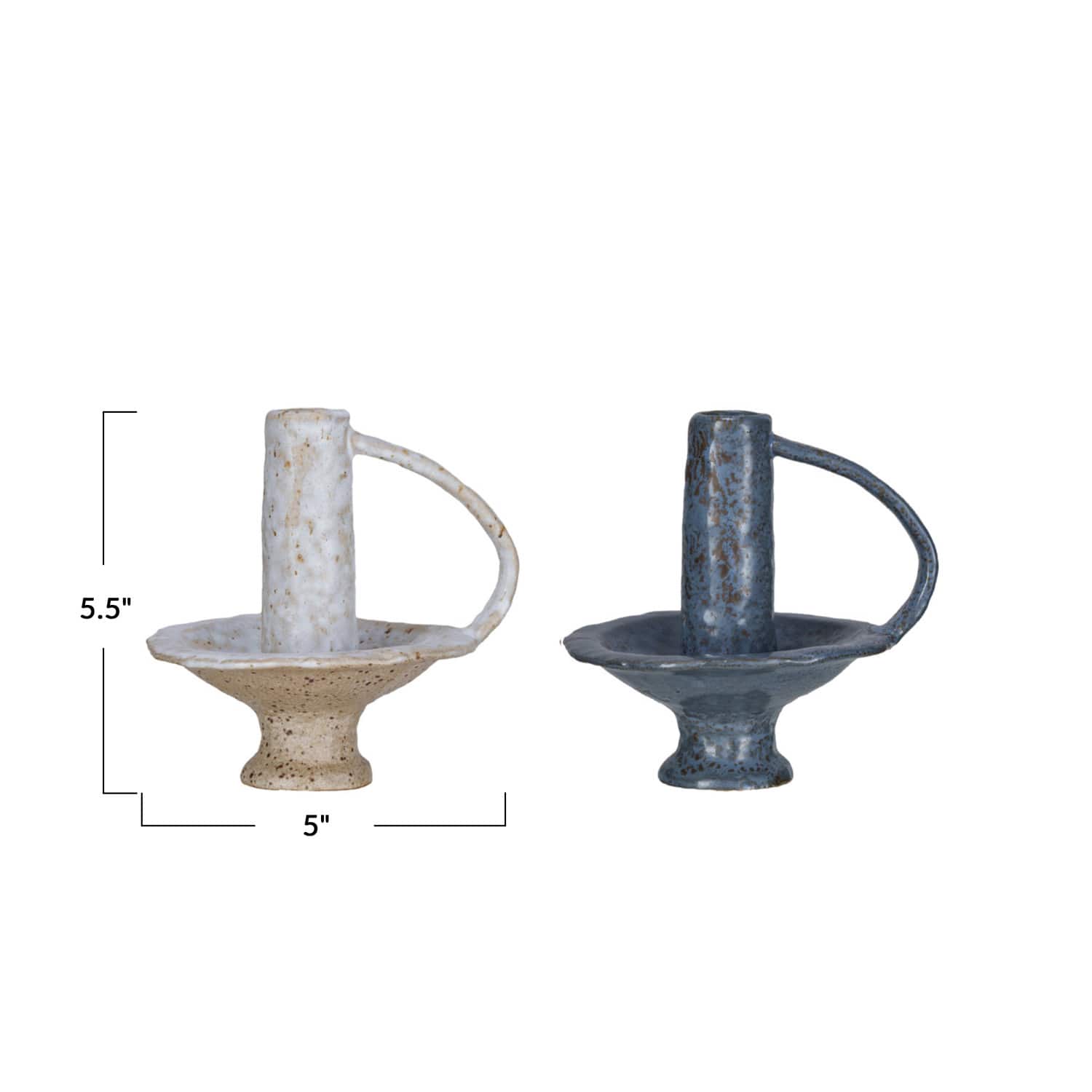 Hello Honey® 5.5" Round Stoneware Candle Holder with Handle Set