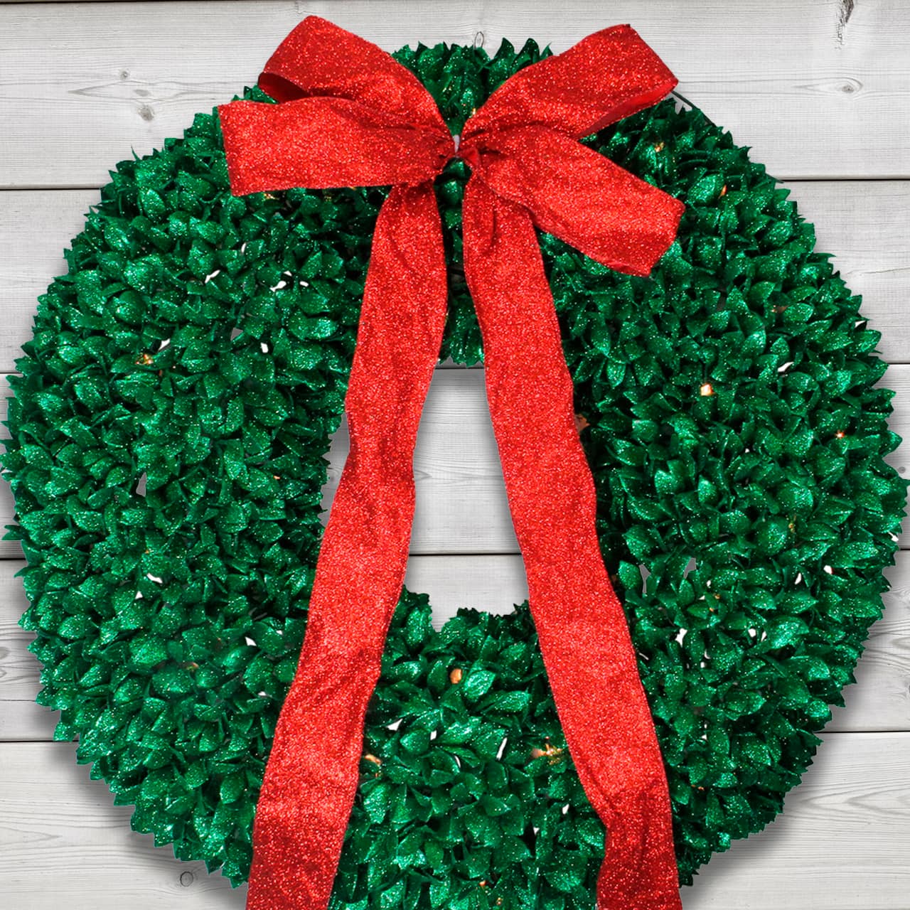 28" Pre-Lit Glittered Leaves Artificial Christmas Wreath