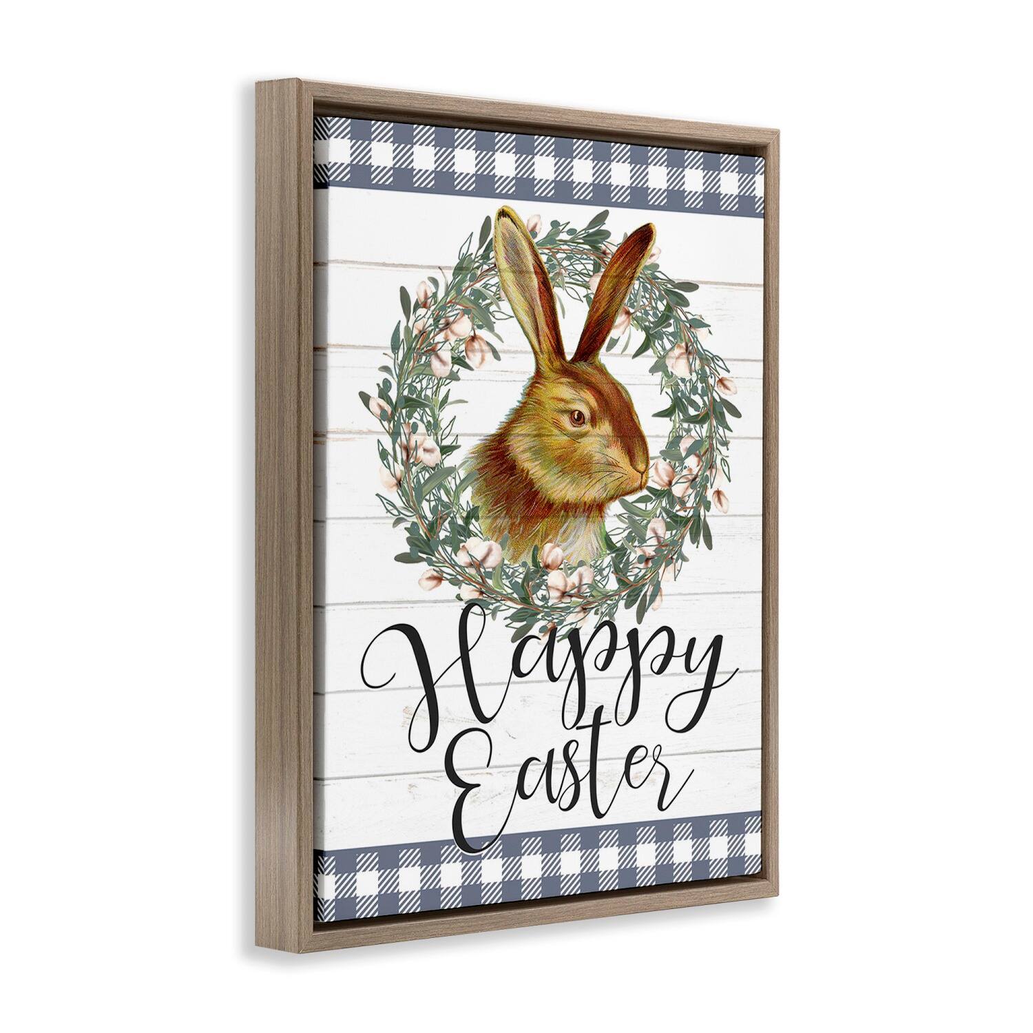 Stupell Industries Easter Bunny Wreath Phrase Floater Framed Art