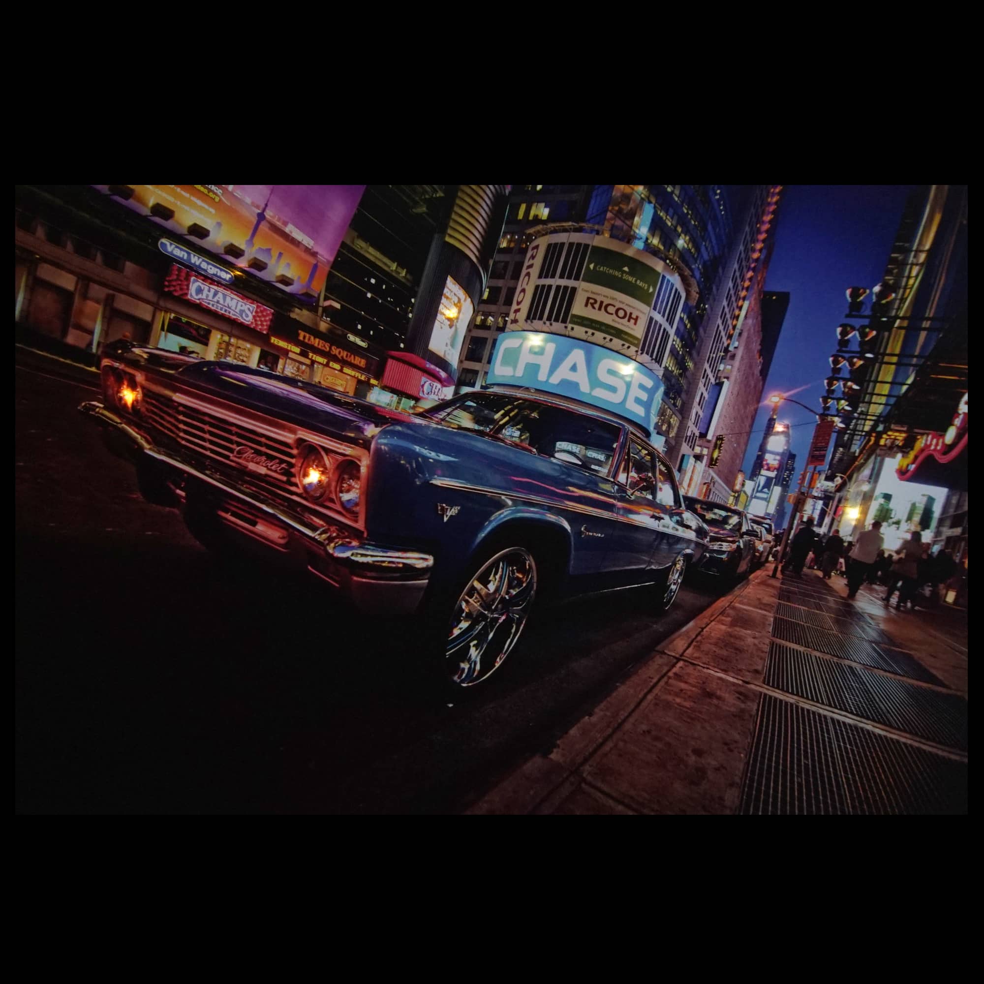 LED Lighted NYC Times Square with Classic Chevrolet Wall Art