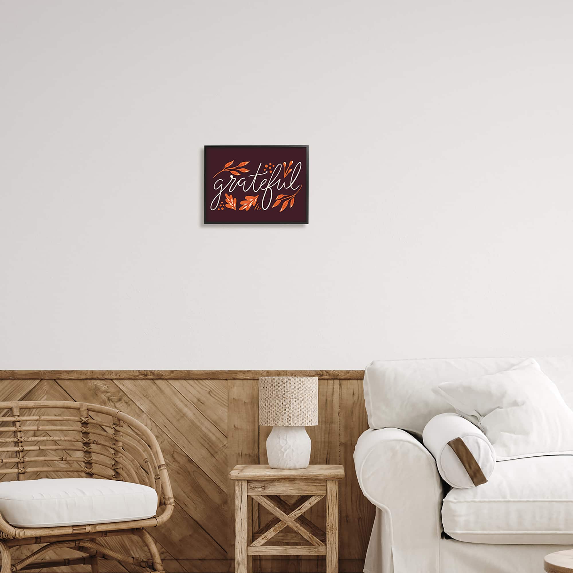 Stupell Industries Grateful Autumnal Leaves Phrase Framed Giclee Art
