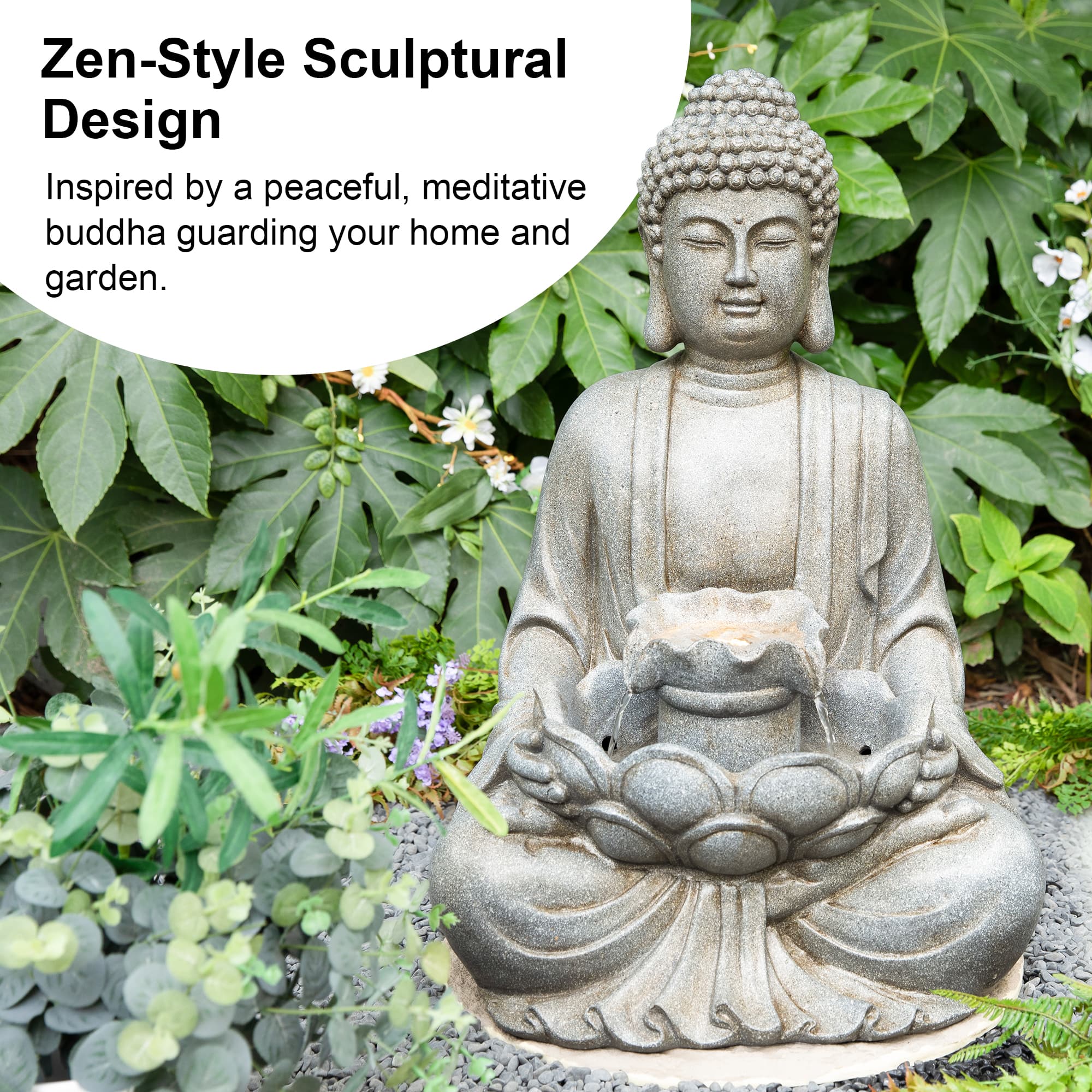 Glitzhome® Zen-Style LED Meditating Buddha Outdoor Fountain