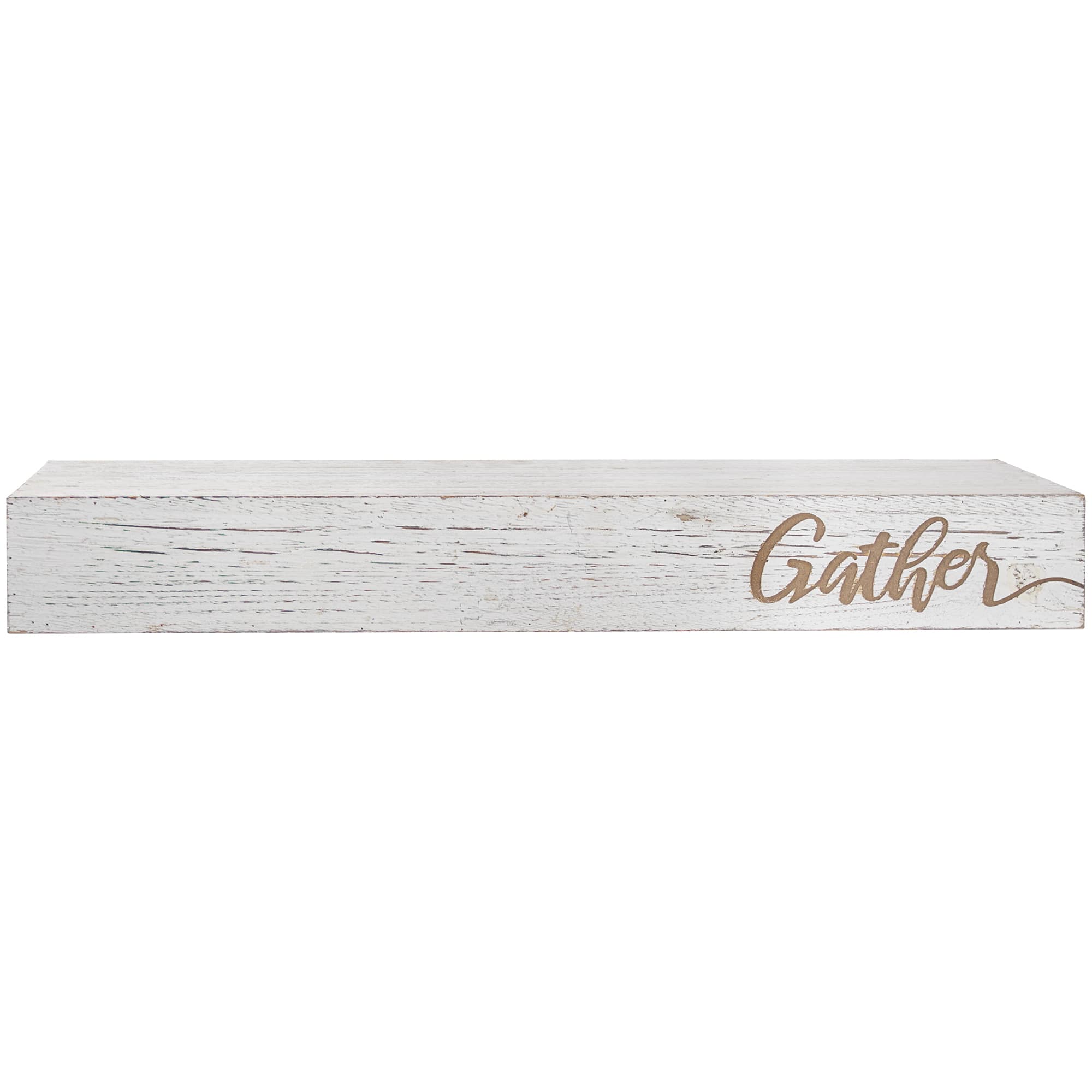 Whitewashed "Gather" Text Engraving Floating Wall Shelf