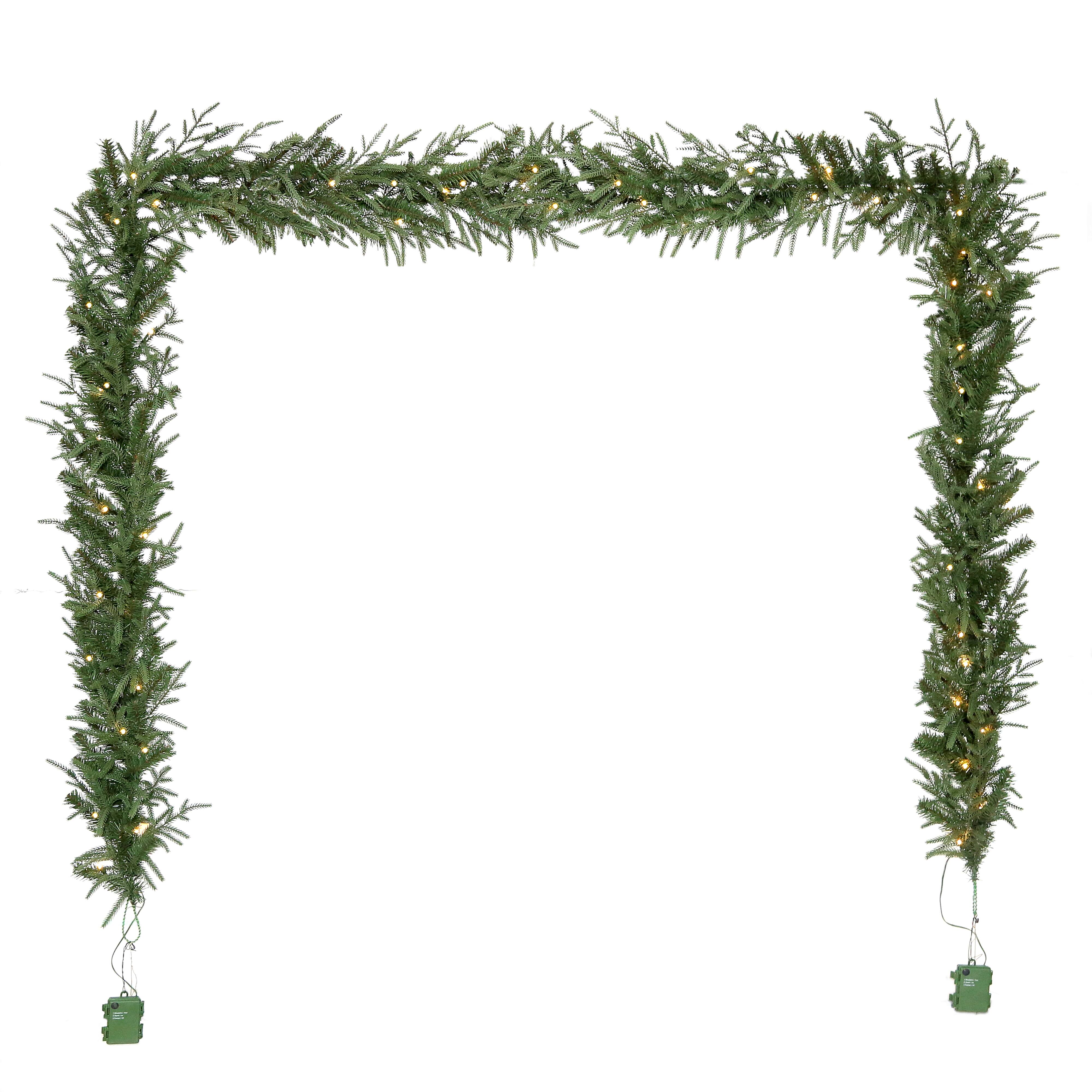 5pc. Pre-Lit Norfolk Pine Potted Artificial Christmas Trees, Garlands & Wreath, Warm White Mini LED Lights by Ashland®
