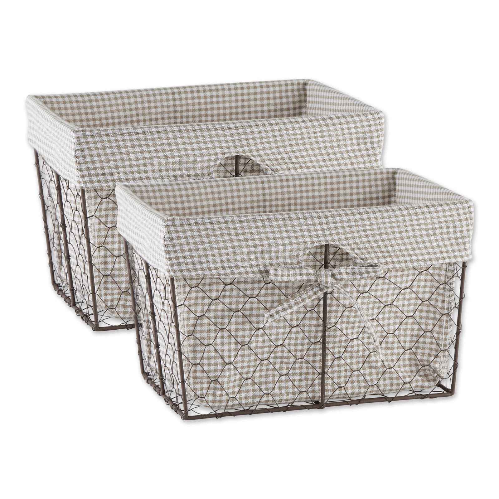 DII® Medium Rustic Bronze Chicken Wire Baskets with Stone Gingham Liners, 2ct.