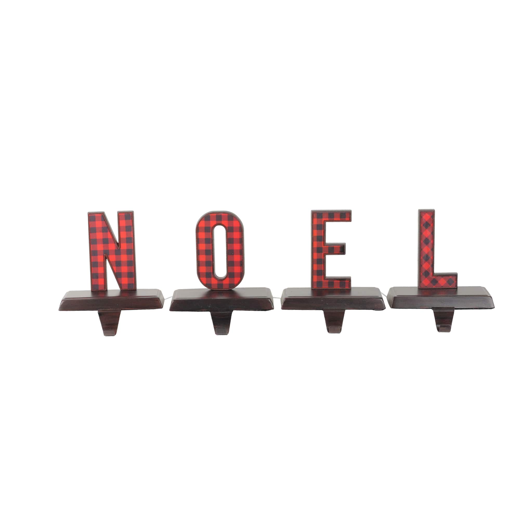 Buffalo Plaid "NOEL" Christmas Stocking Holder - 6" - Red and Black - Set of 4