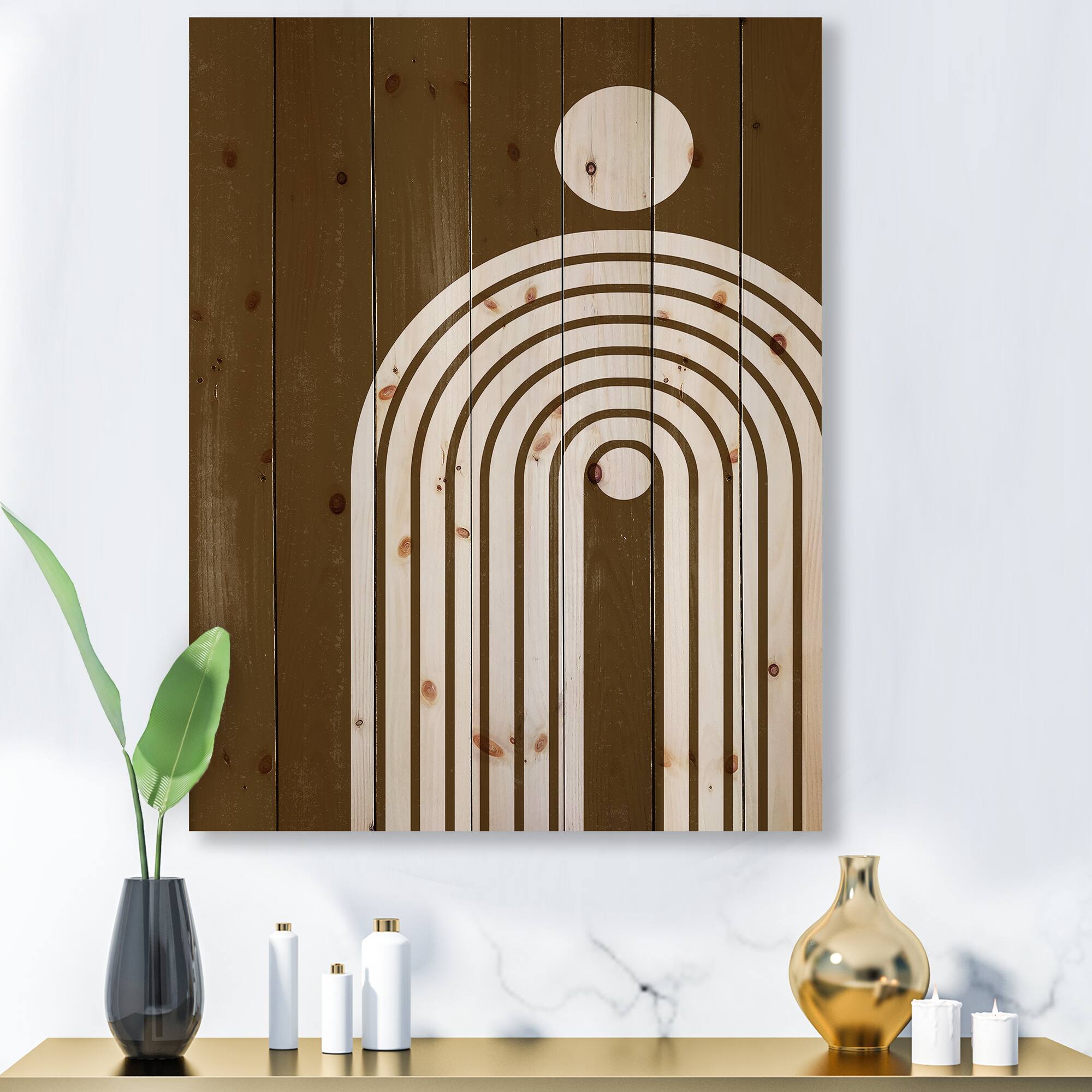 Designart - Terracotta Minimalist Boho Rainbow II - Modern Print on Natural Pine Wood