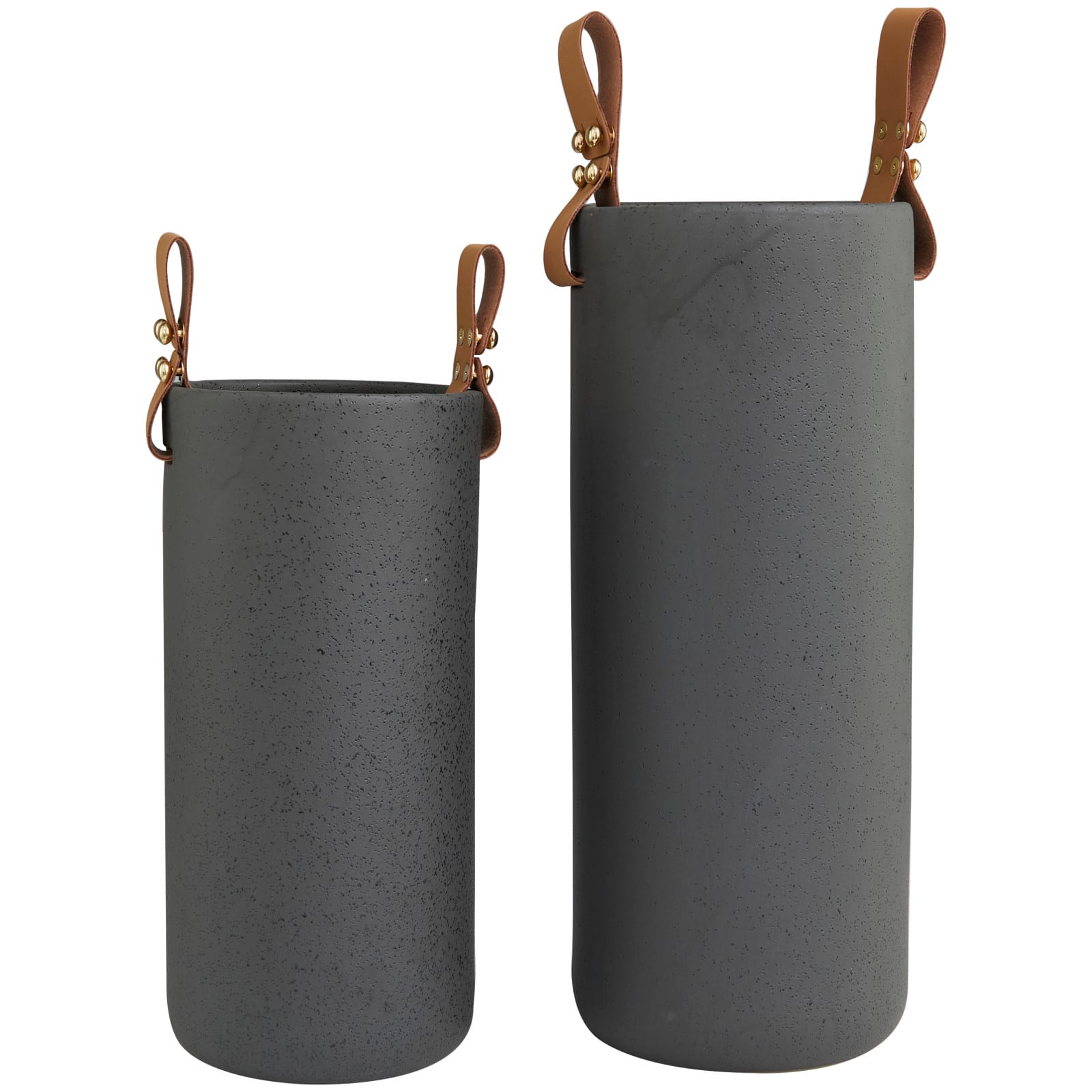 Black Ceramic Vase with Faux Leather Handles Set