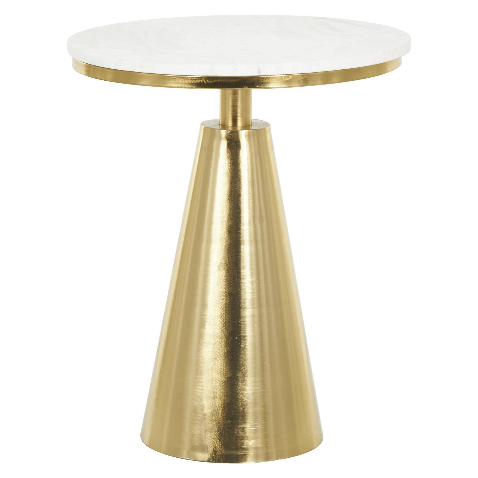 20" x 24" Gold Metal Geometric Cone Accent Table with White Marble Tabletop