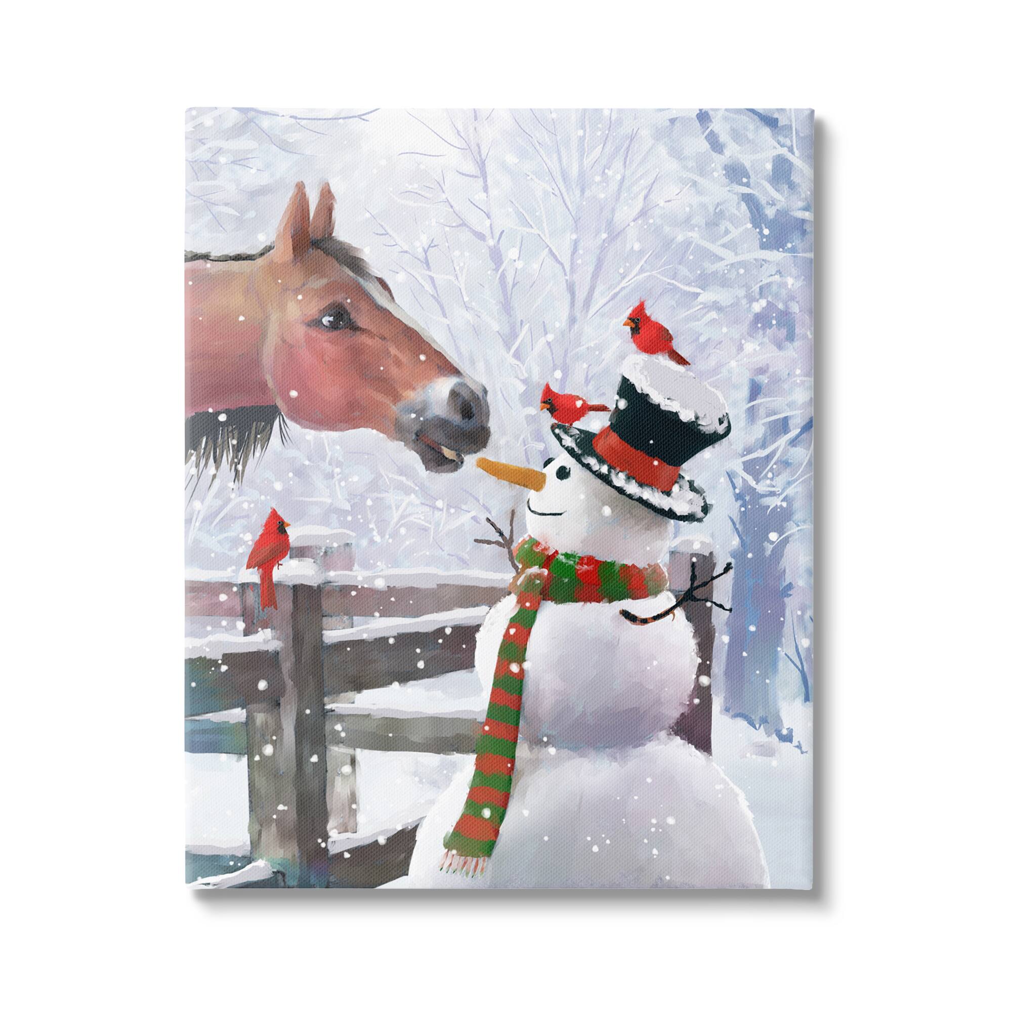 Stupell Industries Horse Eating Snowman Carrot Scene Canvas Wall Art
