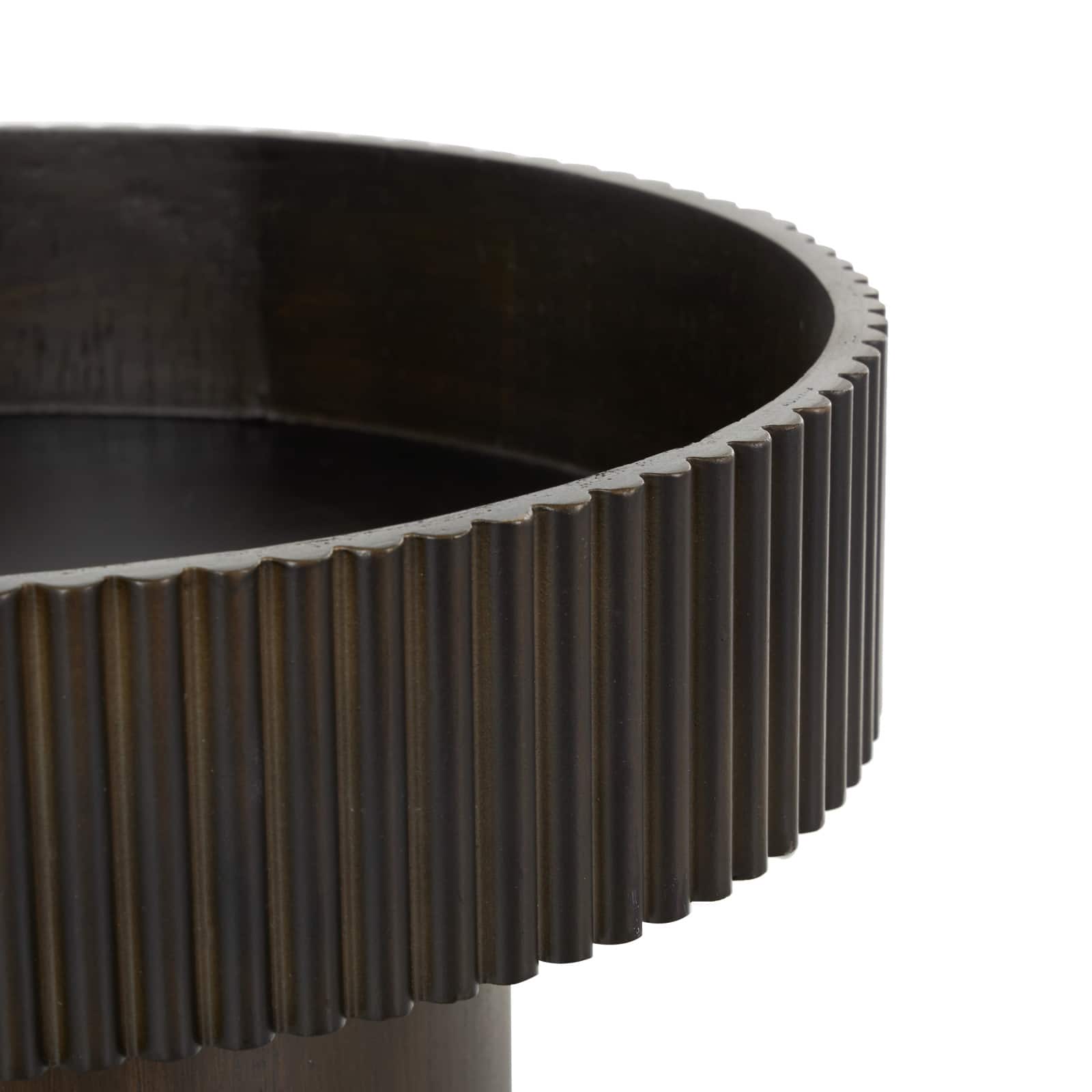 14" Wood Ribbed Decorative Bowl with Elevated Base