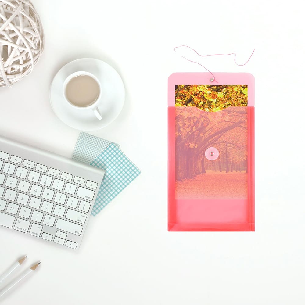 JAM Paper 6.25" x 9.25" Pink Button & String Closure Plastic Envelope, 12ct.