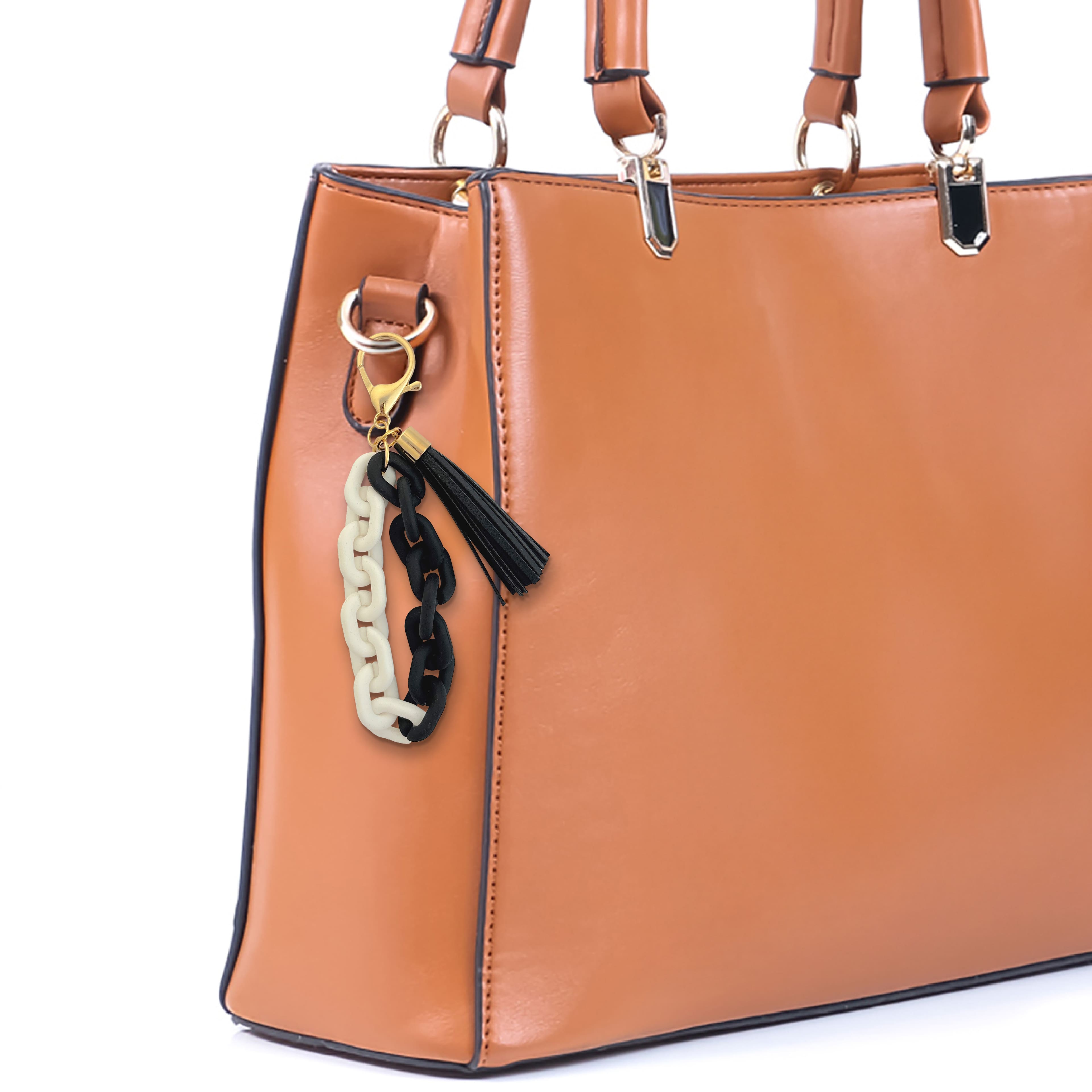 Blue Moon Studio™ Black & White Chain Link Bag Charm with Tassel