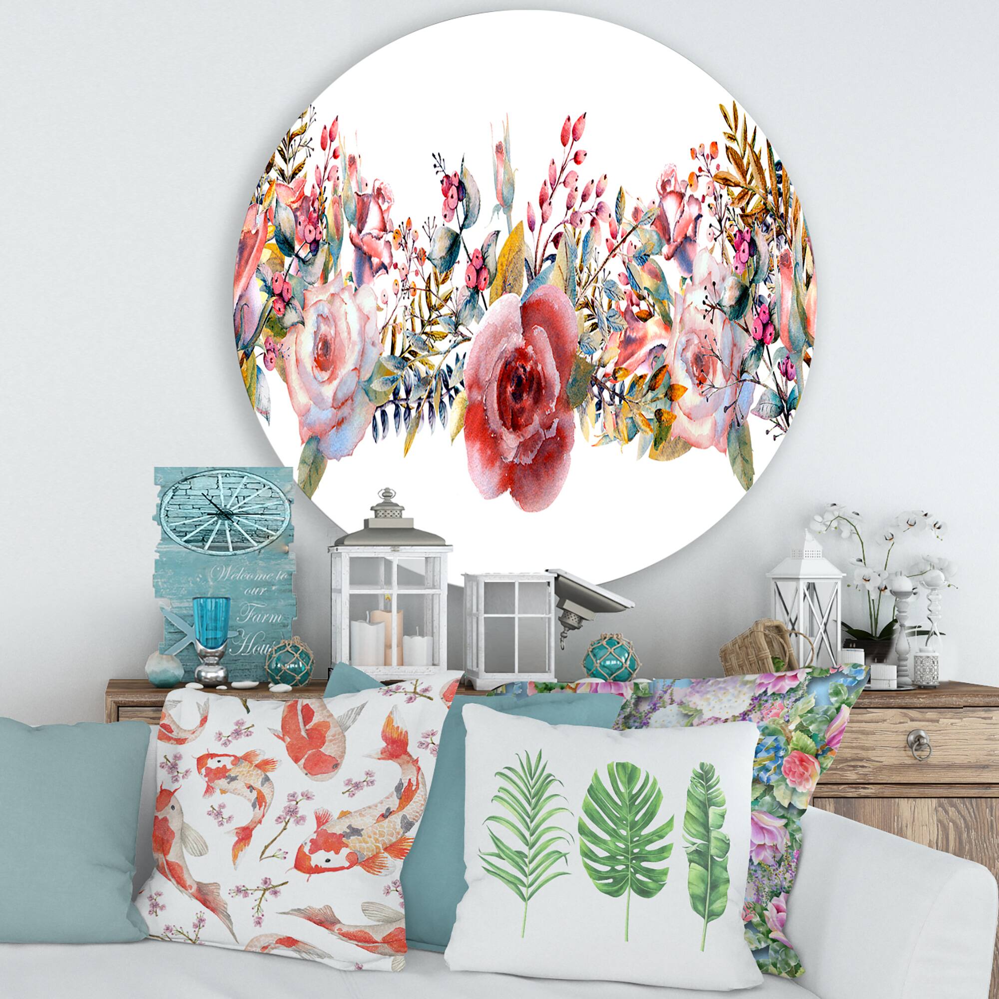 Designart - Pink Roses and Wildflower