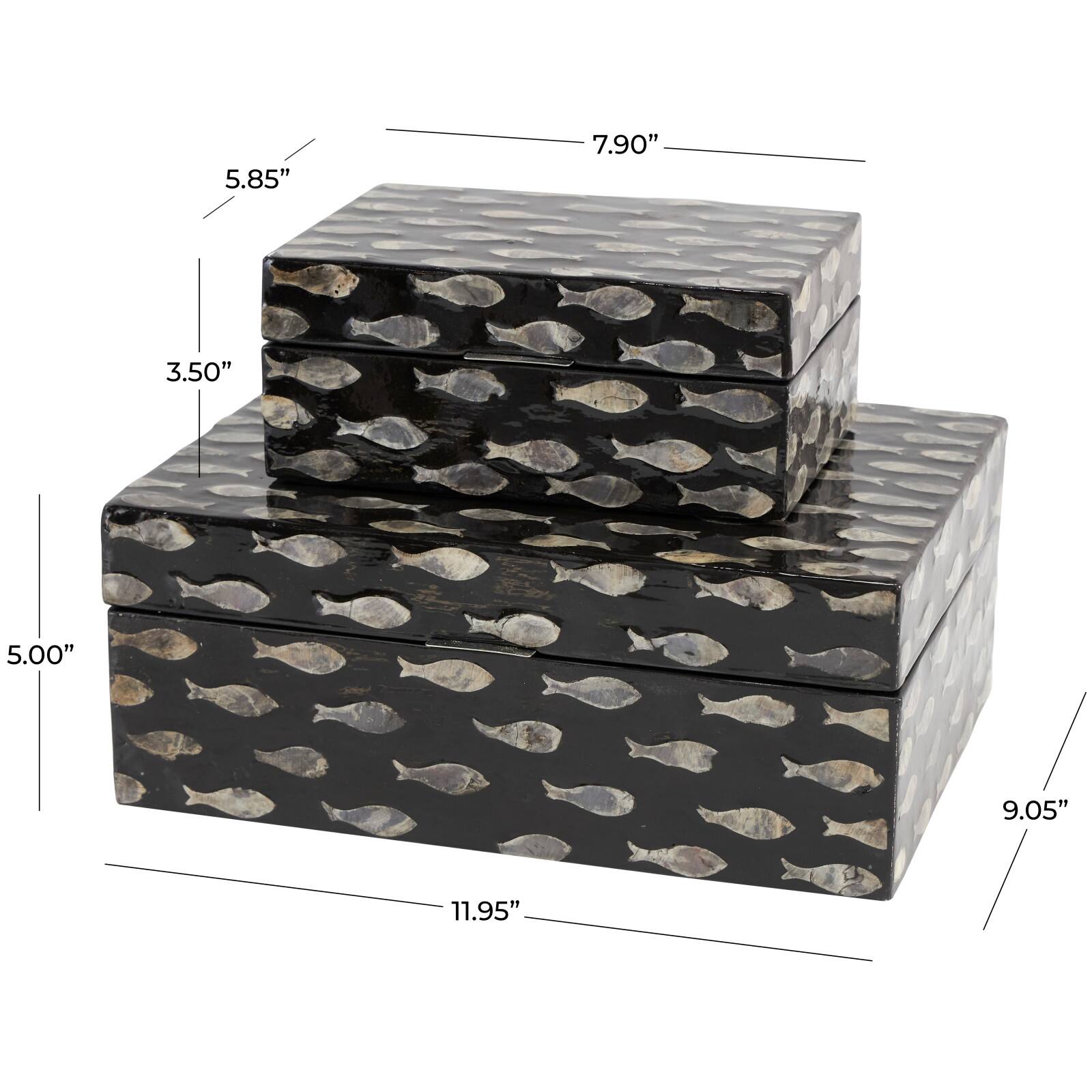 Black Mother of Pearl Fish Box Set