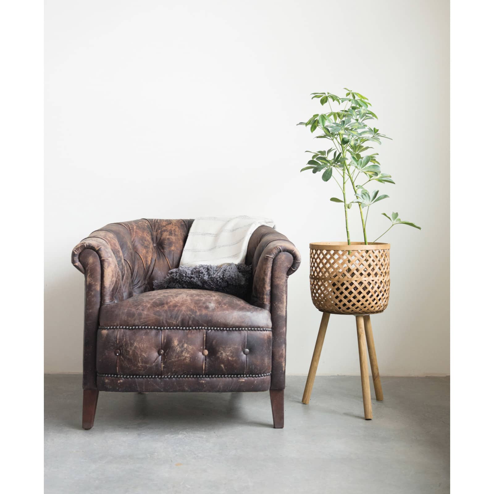 Hello Honey® Woven Bamboo Floor Baskets with Wood Legs Set