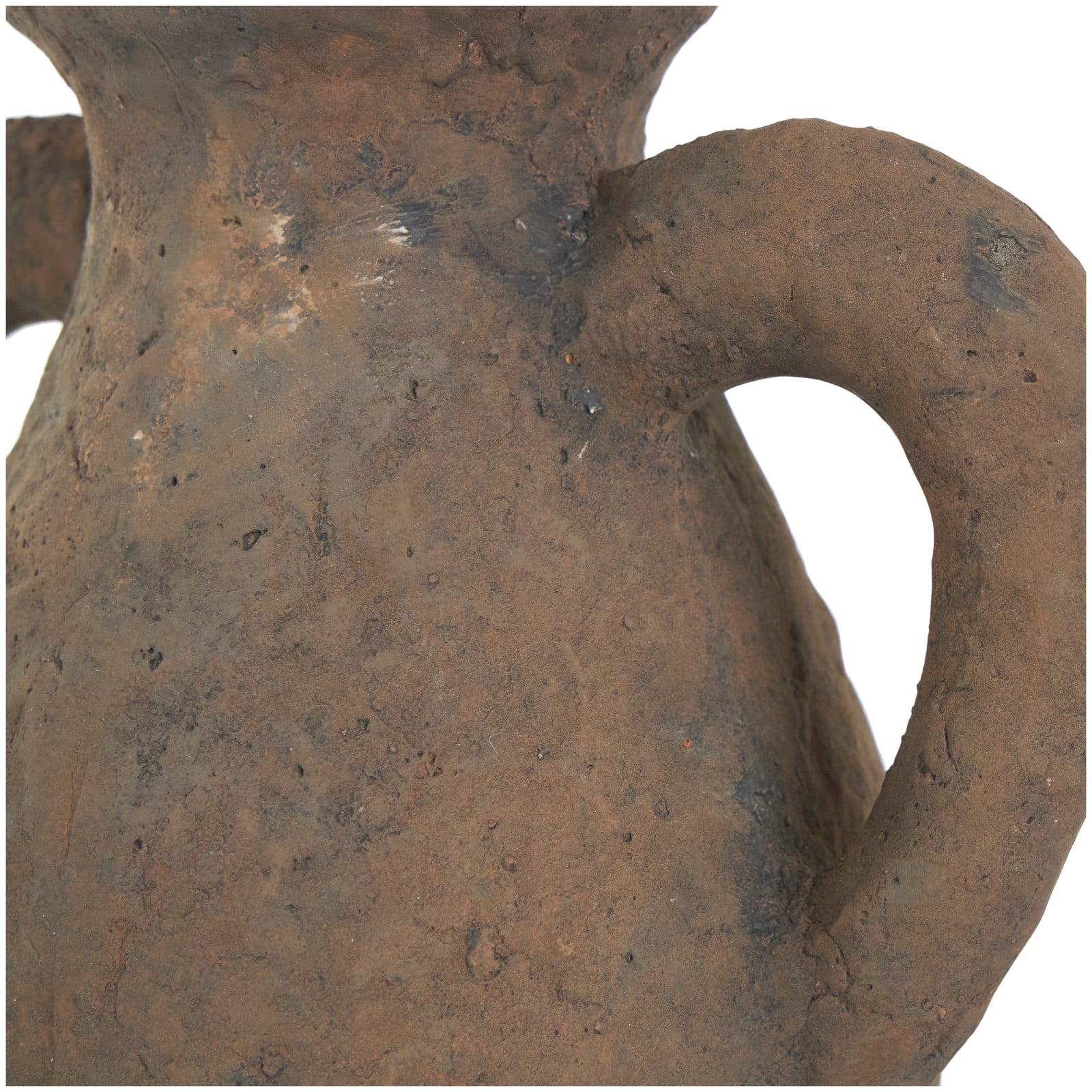 14" Dark Brown Ceramic Handmade Textured Vase with Wide Rounded Handles