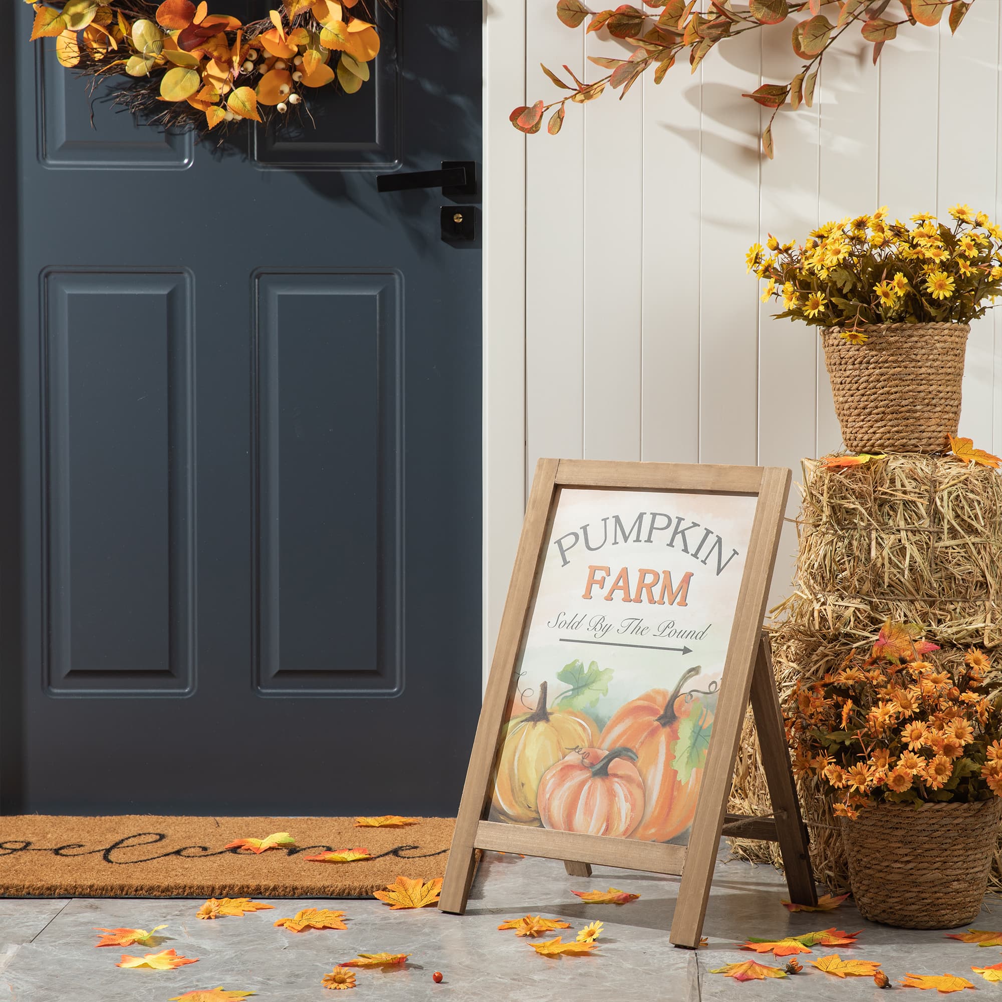 24" GlitzHome® Pumpkin Farm Wooden Porch Sign