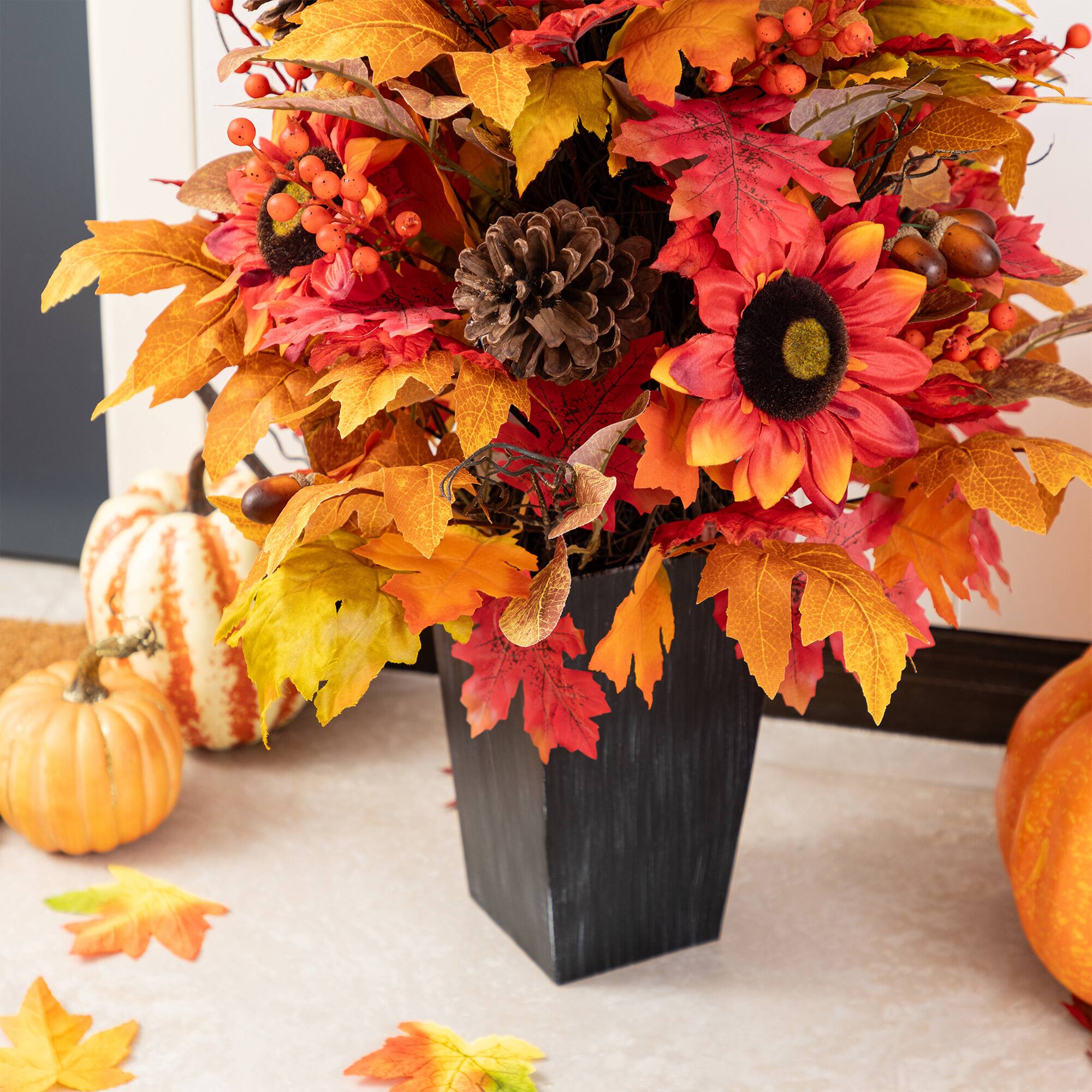 Glitzhome® 36" Fall Sunflower, Pinecone and Berry Porch Tree