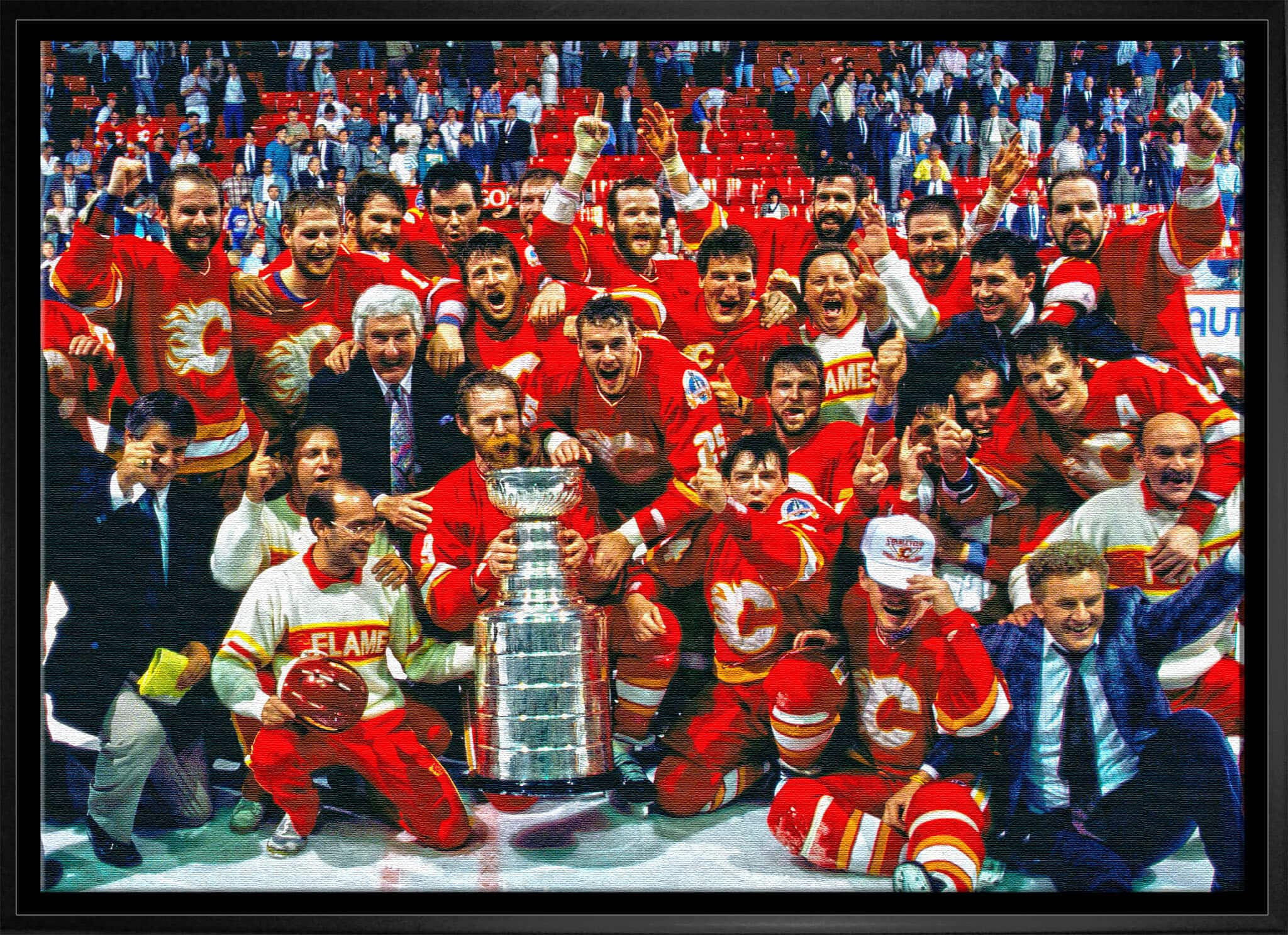 Calgary Flames 20" x 29" Framed Canvas 1989 Cup Celebration 31.5" x 22.5"