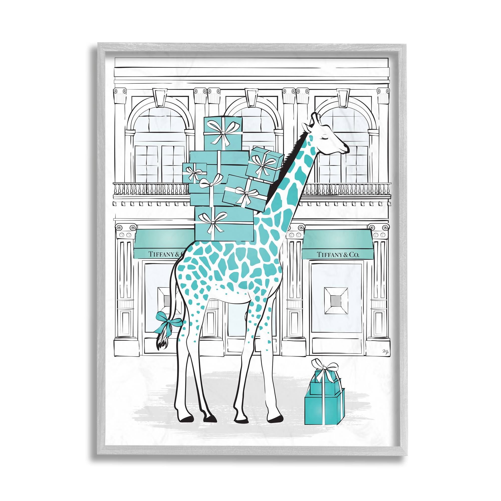 Stupell Industries Giraffe with Stacked Gift Boxes Wall Art in Frame