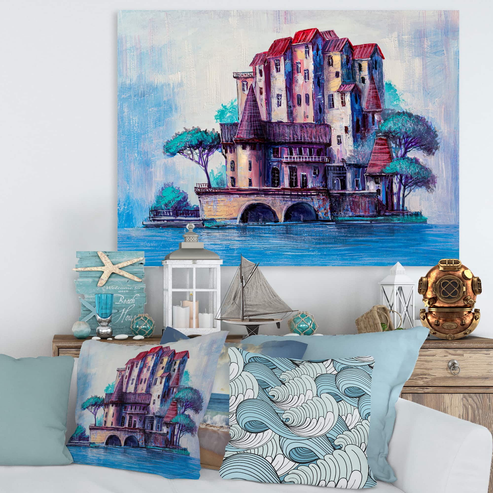 Designart - Skypscrapers By The Bridge In Ancient City - Traditional Canvas Wall Art Print