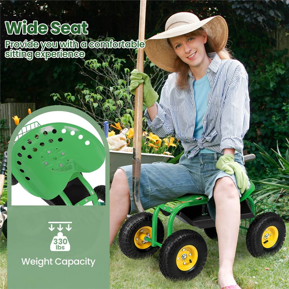 Costway Rolling Tray Gardening Planting with Work Seat Garden Cart