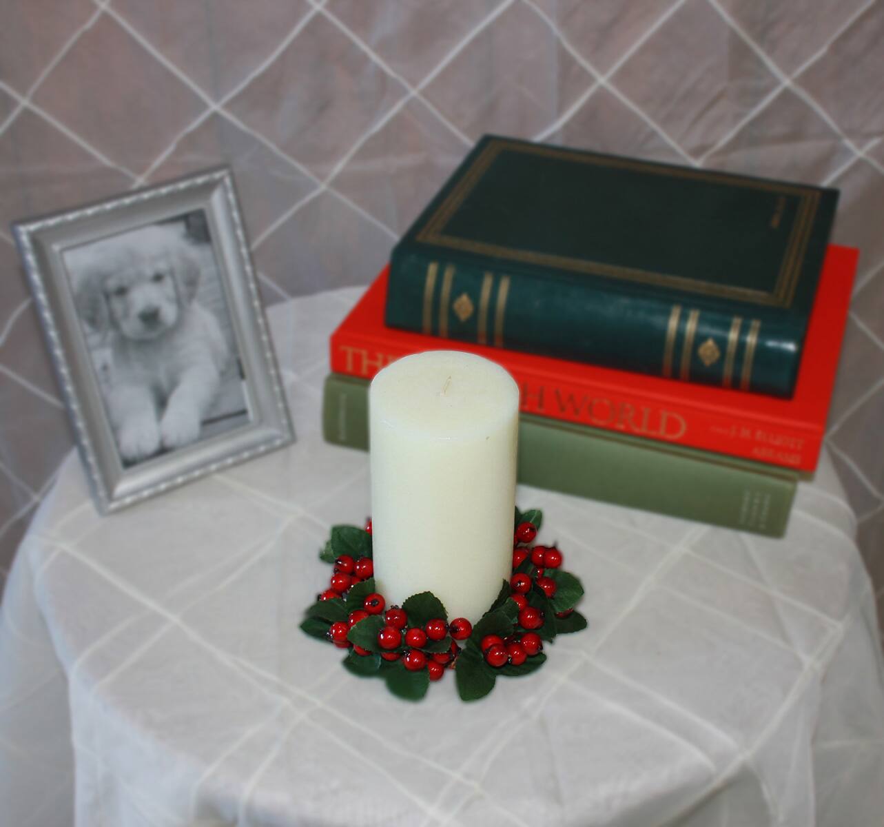 3.25" Christmas Berry Candle Ring with Leaf, 2ct.