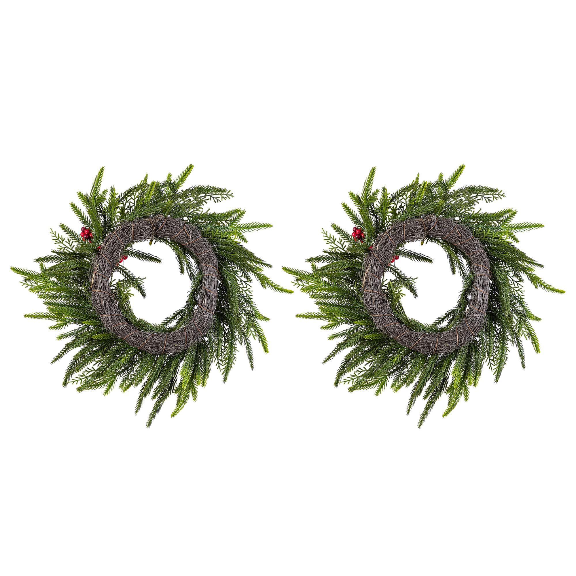 Glitzhome® 14"D Christmas Mini PE Wreath with Pinecones and Red Berries Set