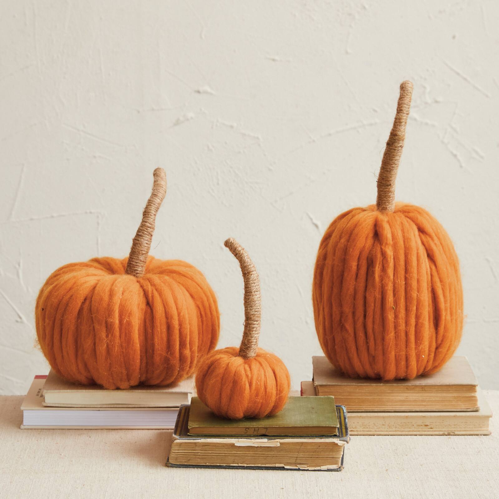 Hello Honey® 14" Orange Wool Pumpkin with Jute Wrapped Stem