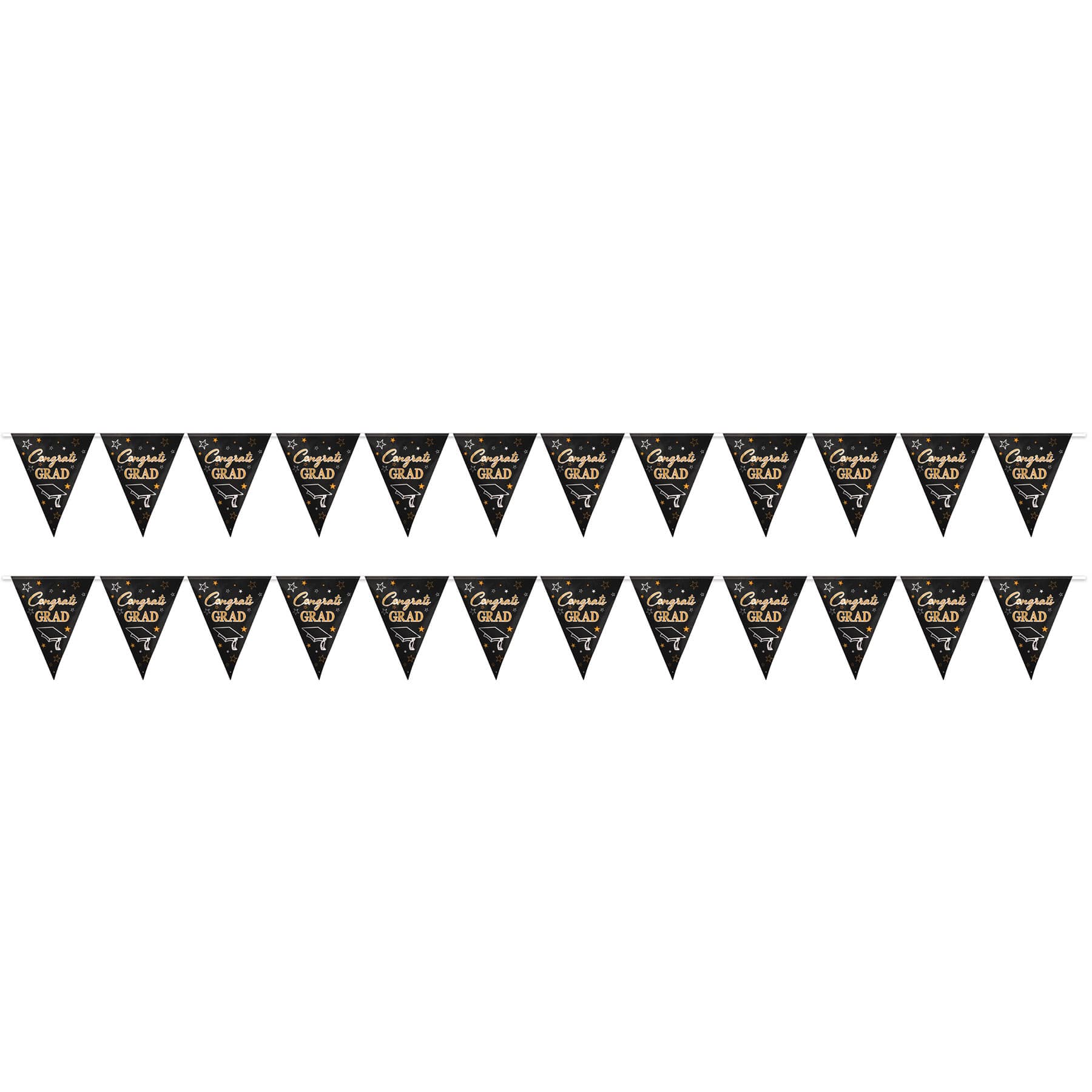 Beistle 11" x 12ft. Black & Gold Metallic Congrats Grad Pennant Banners, 2ct.