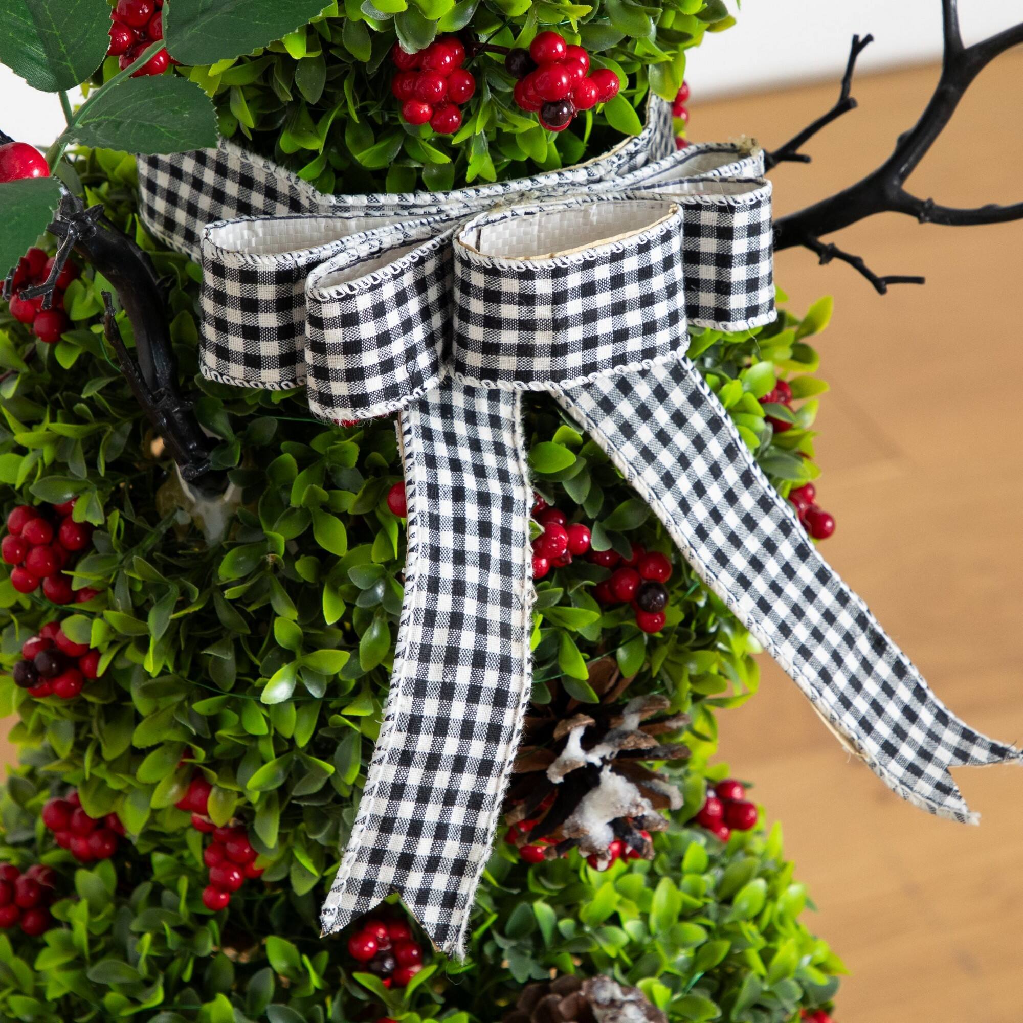 Nearly Natural 3.5ft. Pre-Lit Artificial Christmas Boxwood Snowman Topiary Tree in Decorative Planter