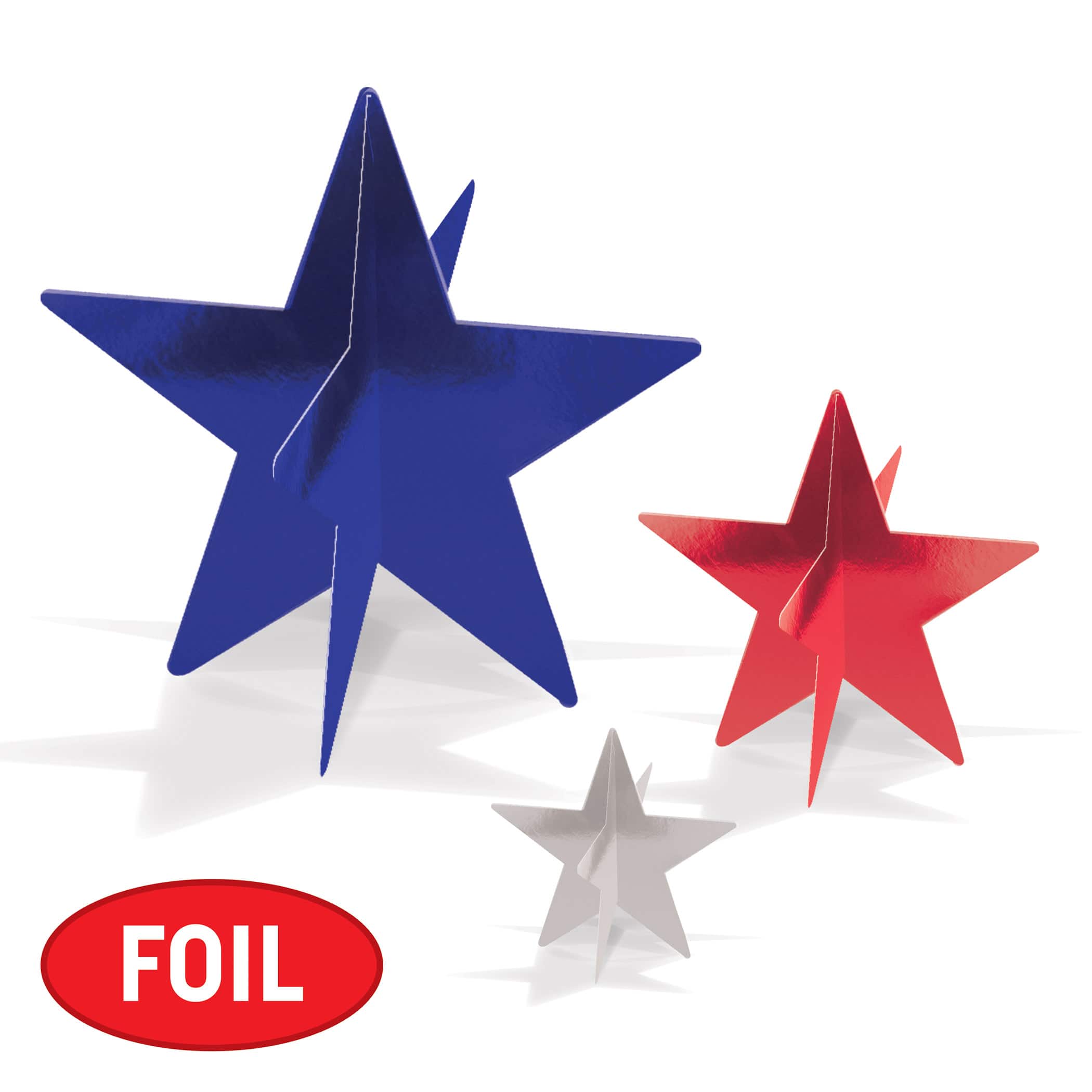 Beistle Red, Silver & Blue 3D Foil Star Centerpiece Packs, 2ct.
