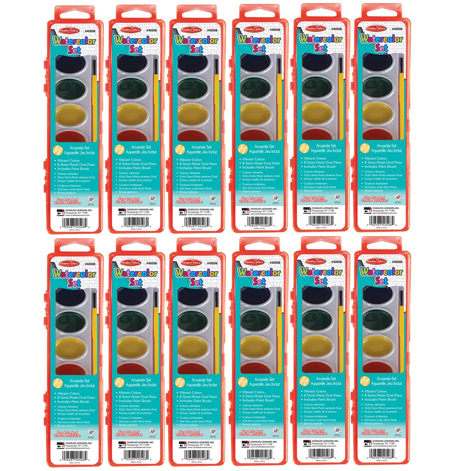 Charles Leonard Semi-Moist Watercolor Paint Set, 12 Pack of 8