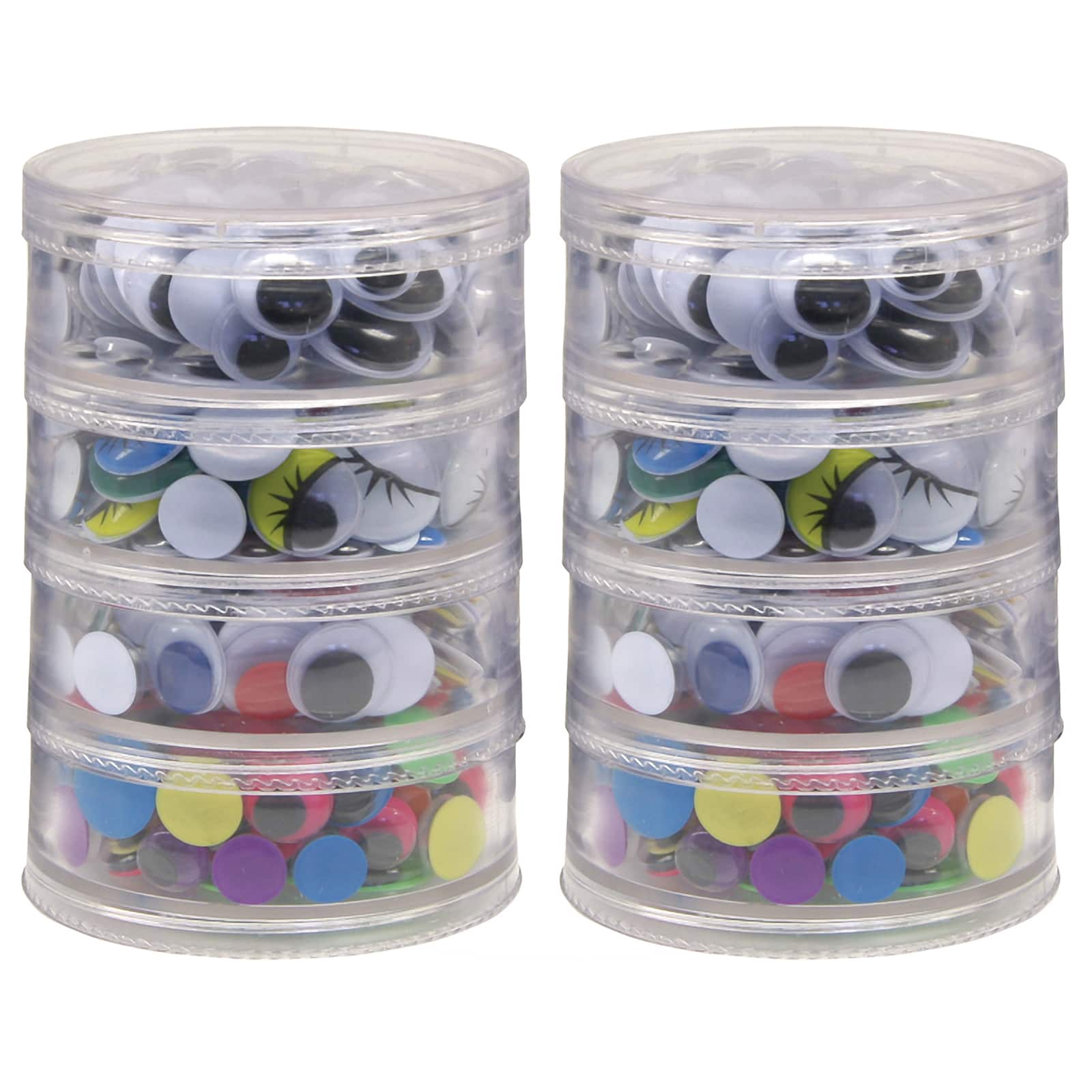 Creativity Street® Round Black, Painted & Bright Wiggle Eyes Storage Stacker, 2 Packs of 400