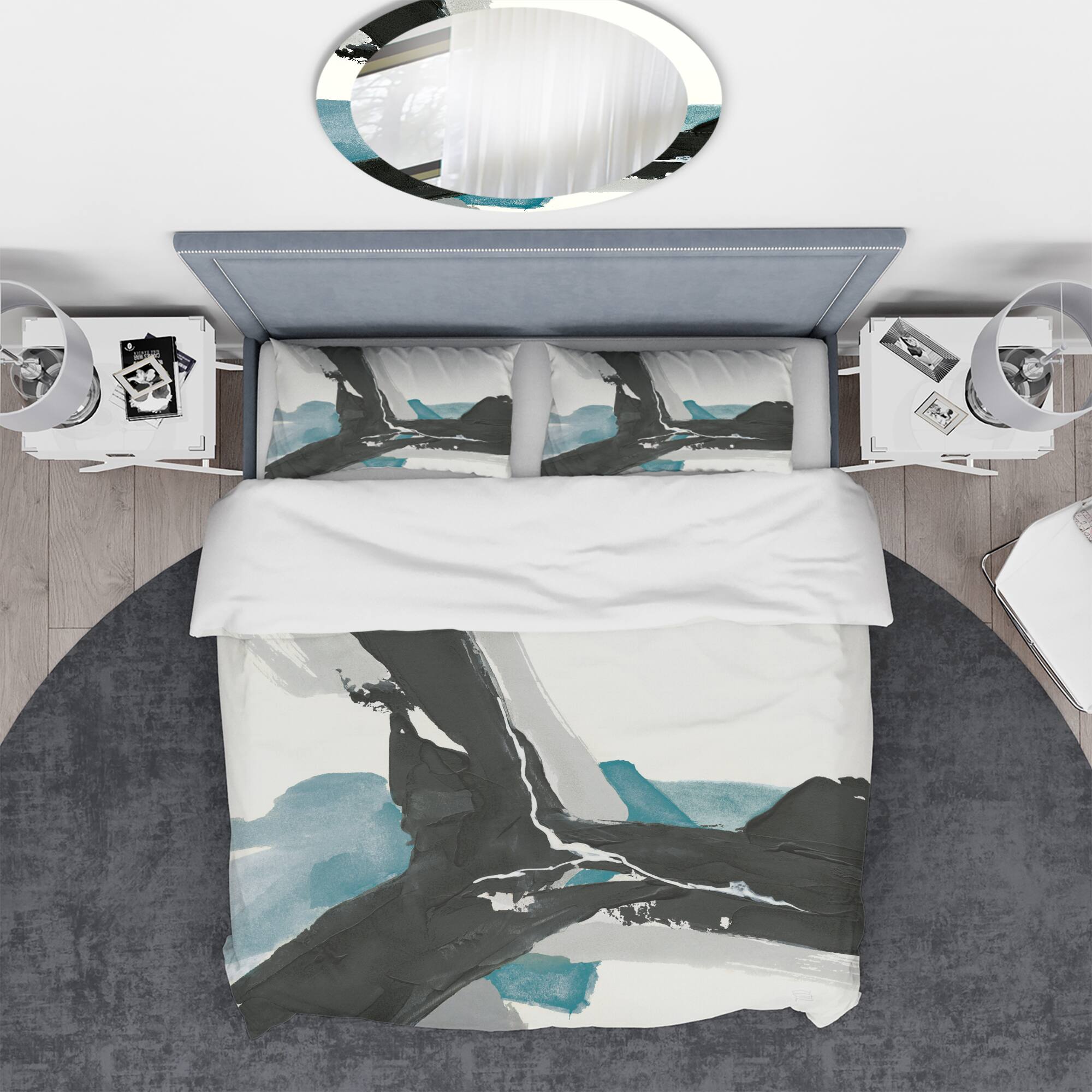 Designart 'Geometric Black and Teal III' Geometric Bedding Set