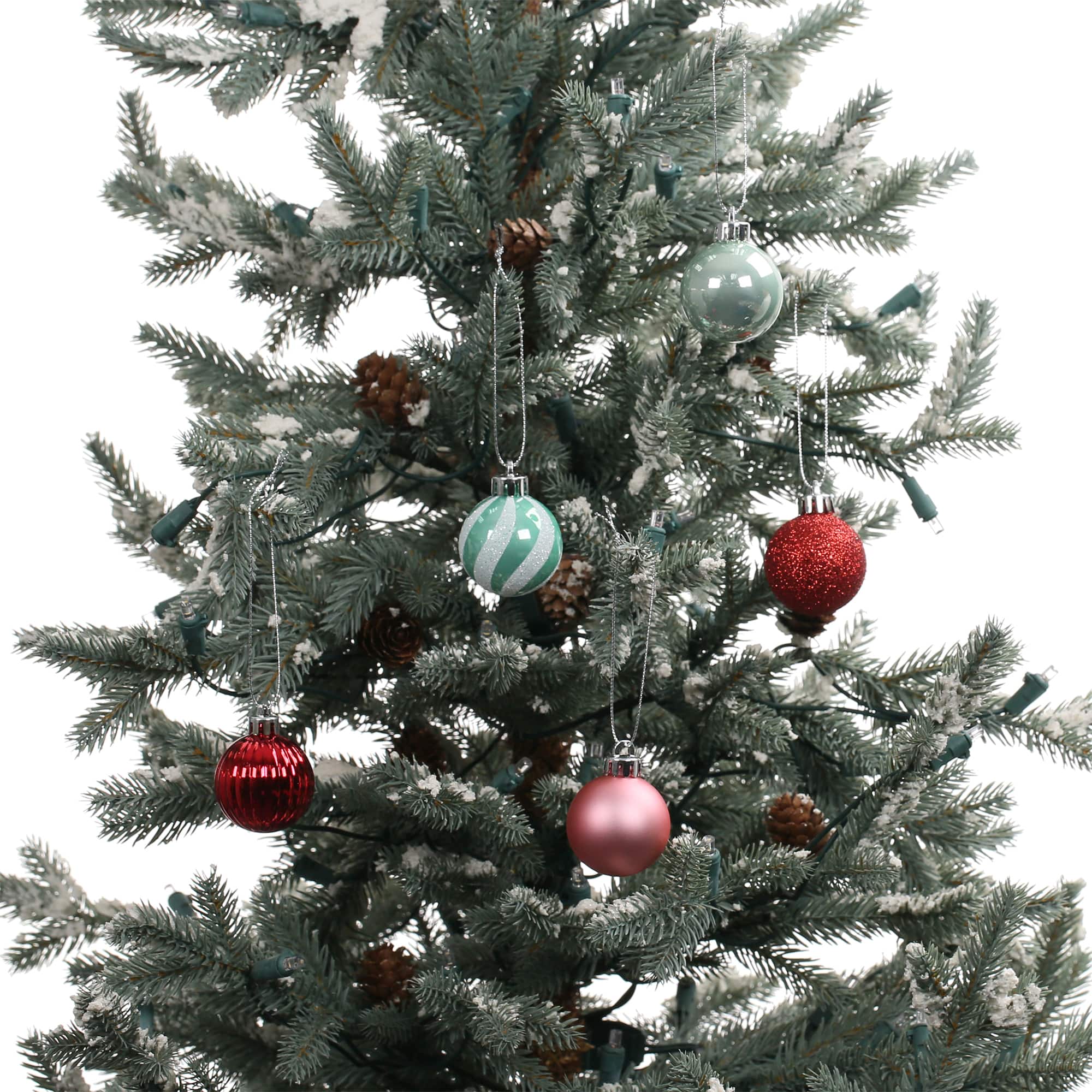 7 Pack 40mm Pink, Red & Green Shatterproof Ball Ornaments by Ashland®