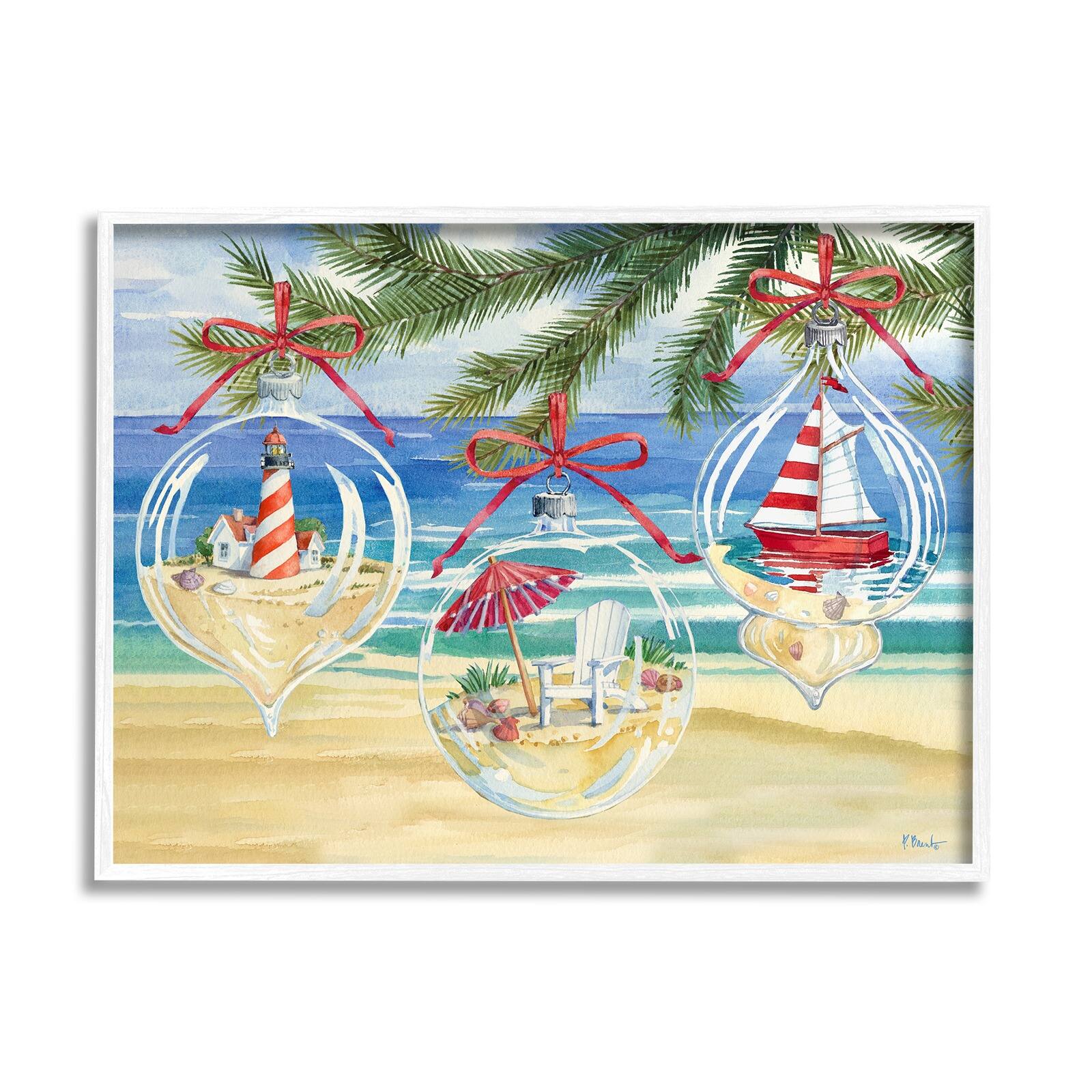 Stupell Industries Coastal Christmas Ornaments Framed Giclee Art