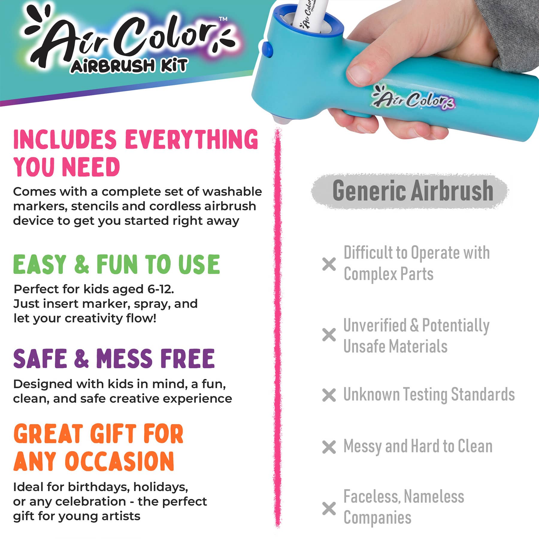 TPG Creations Aircolor Airbrush Kit with Markers & Stencils
