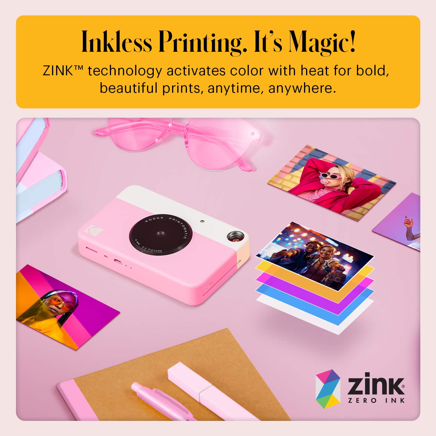 KODAK Printomatic Pink 5MP Instant Print Camera