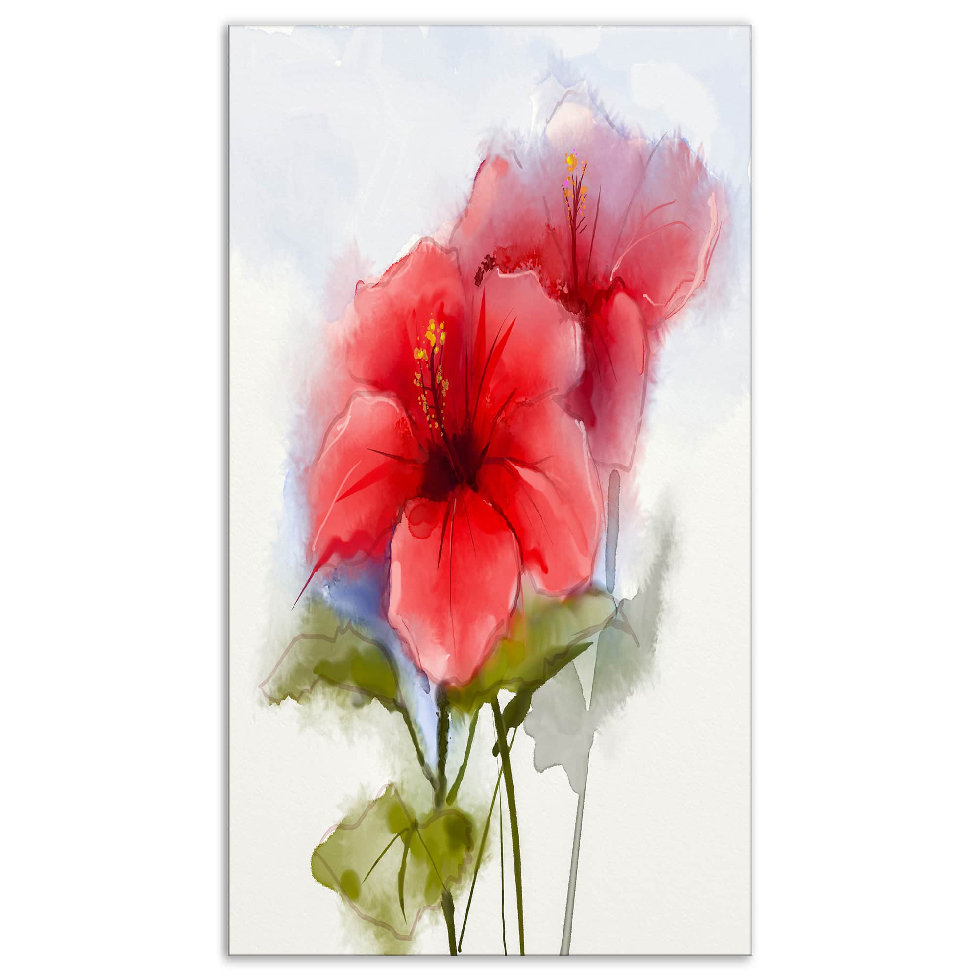 Designart - Watercolor Painting Red Hibiscus Flower - Large Floral Canvas Art Print