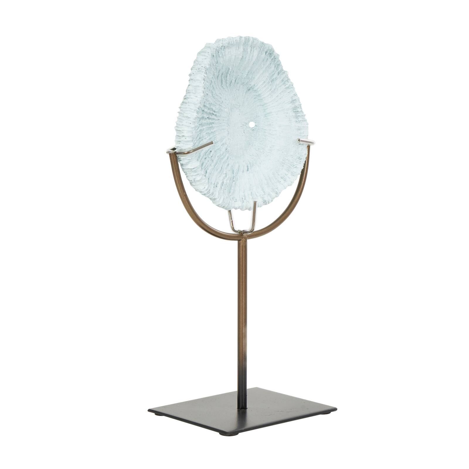 12.5" Light Blue Polystone Coral Textured Sculpture with Bronze Stand