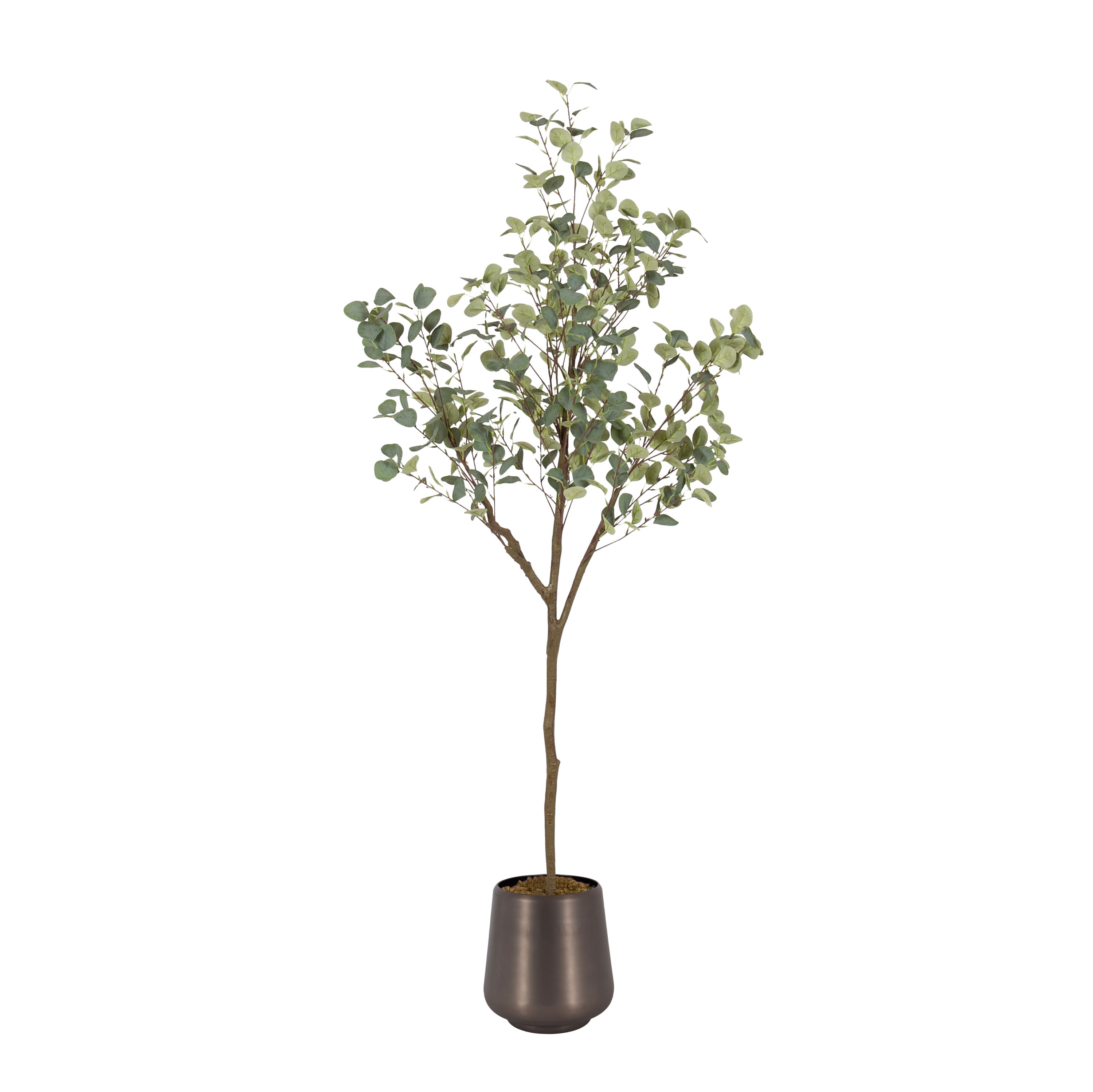 Kate and Laurel 6ft. Eudora Faux Eucalyptus Tree with Round Metal Planter
