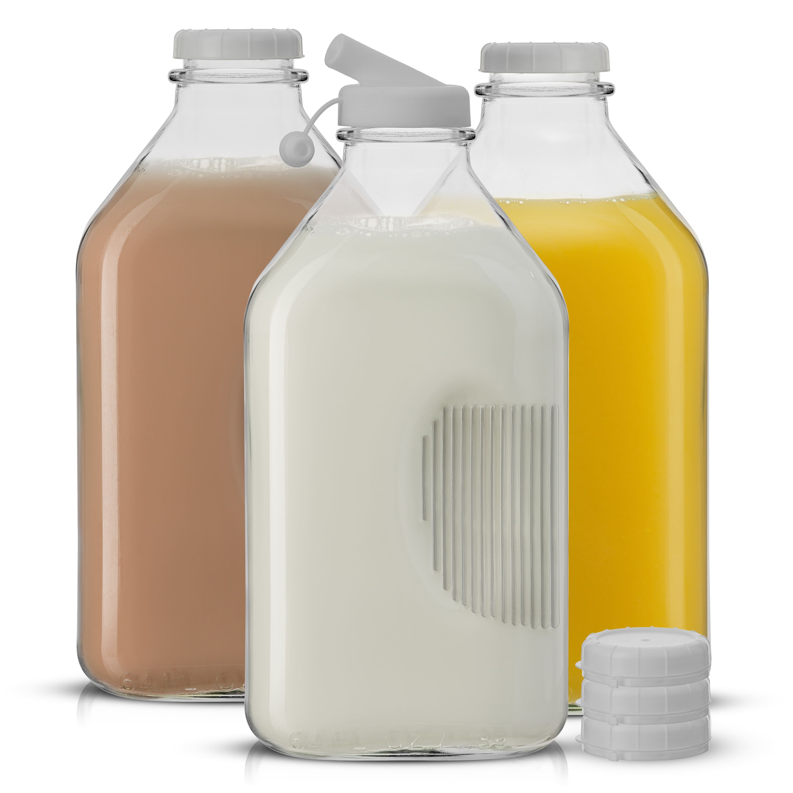 JoyJolt® Reusable Glass Milk Bottle Set with Lid & Pourer