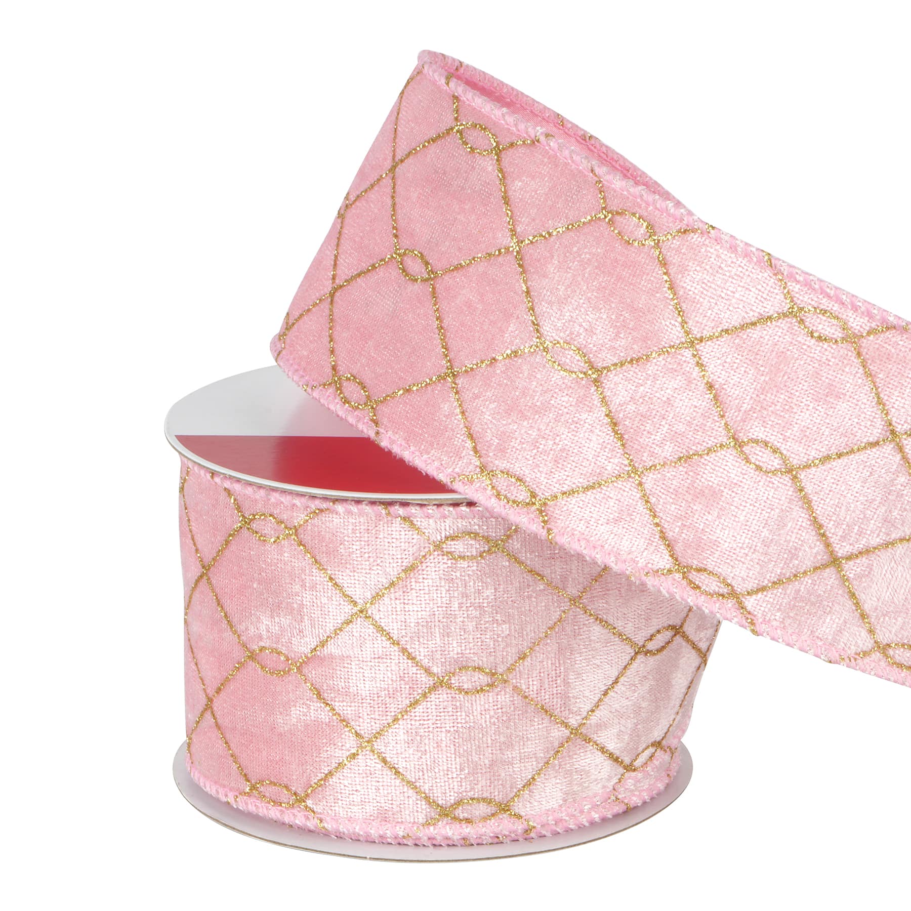 2.5" x 6.6yd. Pink & Gold Glitter Wired Velvet Ribbon by Celebrate It®