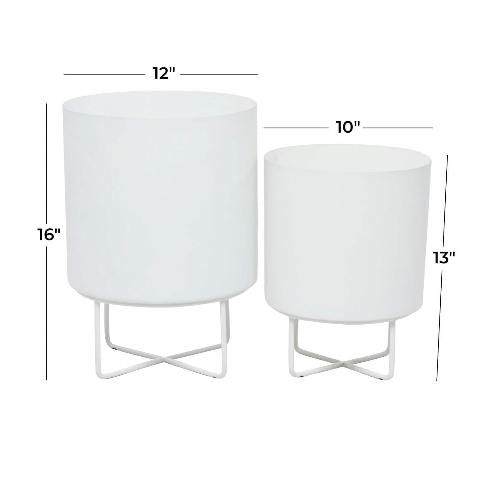White Modern Planter, Set of 2" 16", 13"
